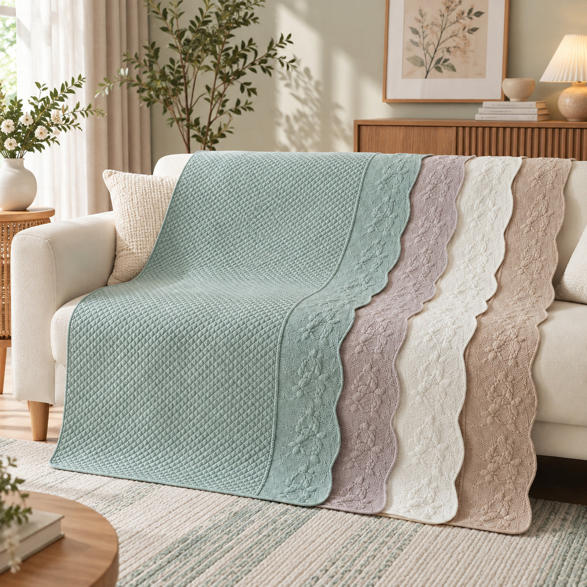 Rose Garden Sofa Cover | Quilted Cotton | Washable Sofa Protector