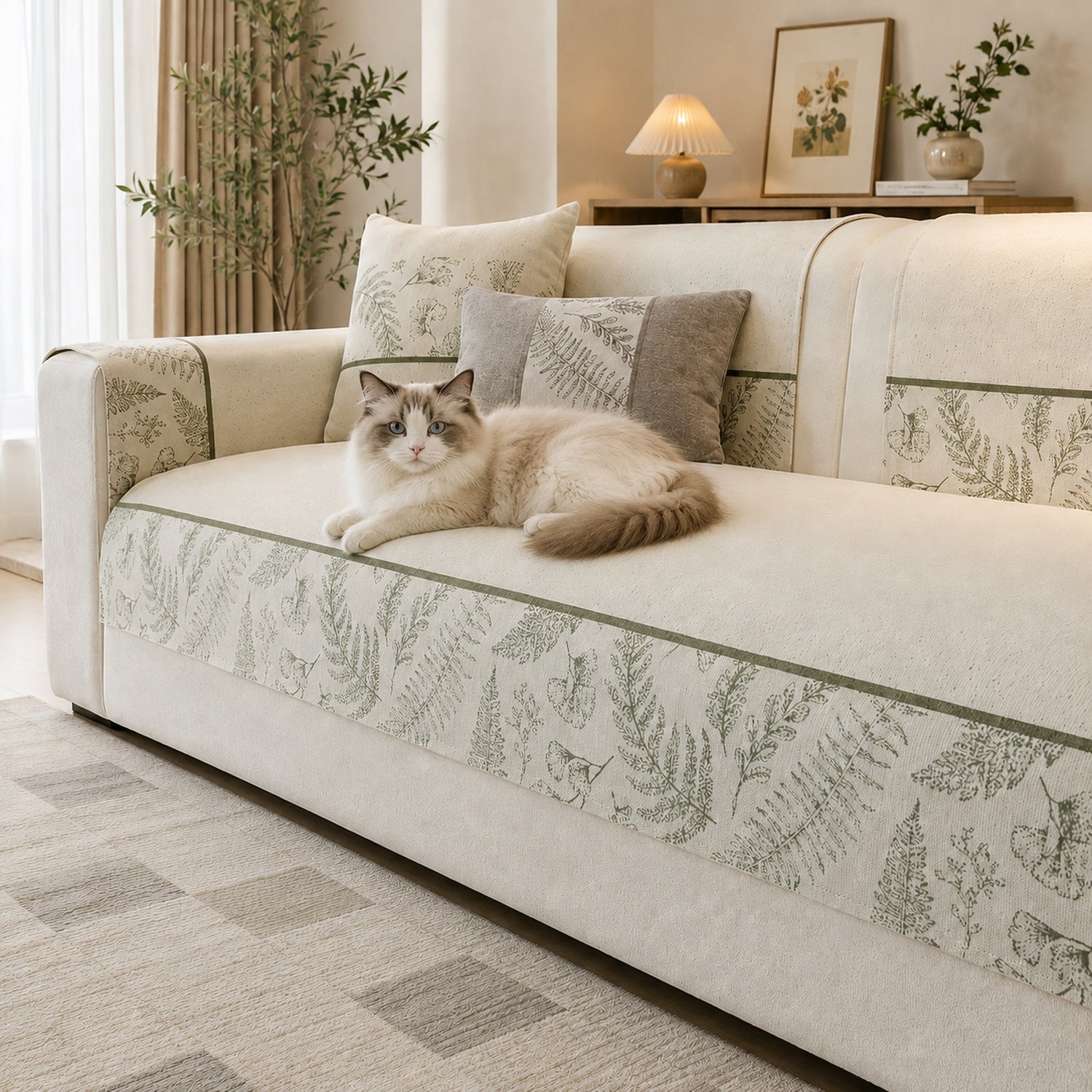 Botanical Chenille Sofa Protector | Breathable Non-Slip Washable Cover