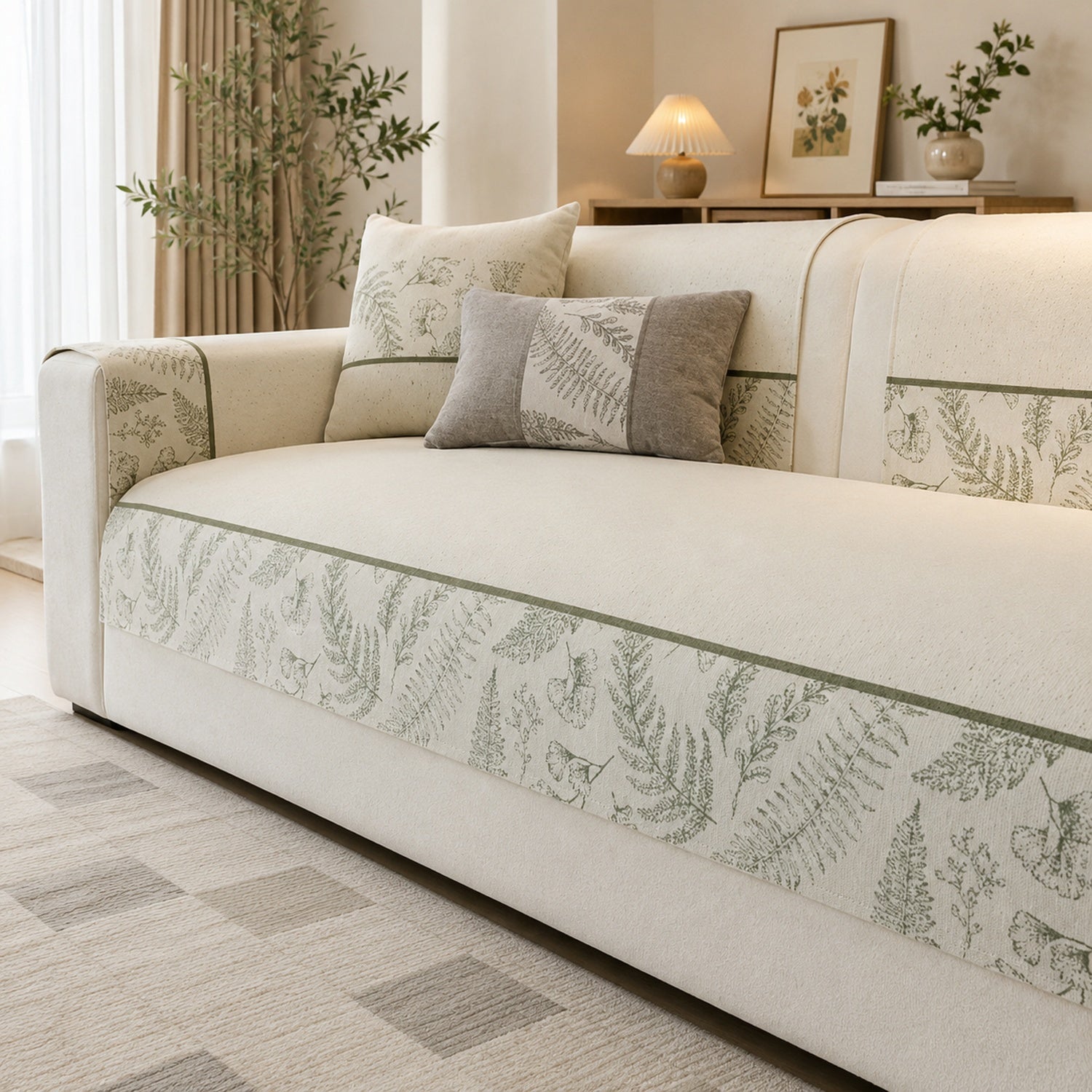 Botanical Chenille Sofa Protector | Breathable Non-Slip Washable Cover