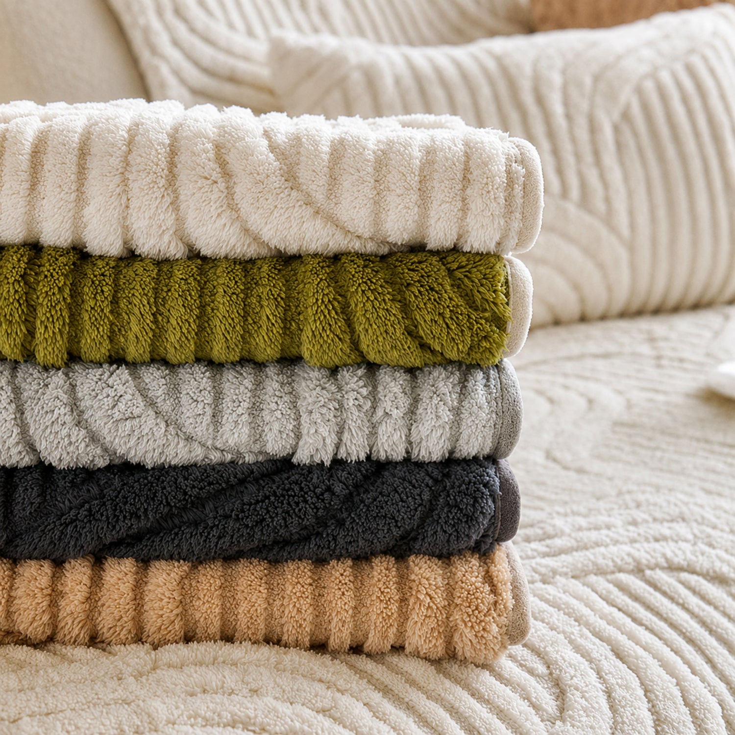 Plush Geometric Sofa Protector | Soft Textured Non-Slip Washable Cover