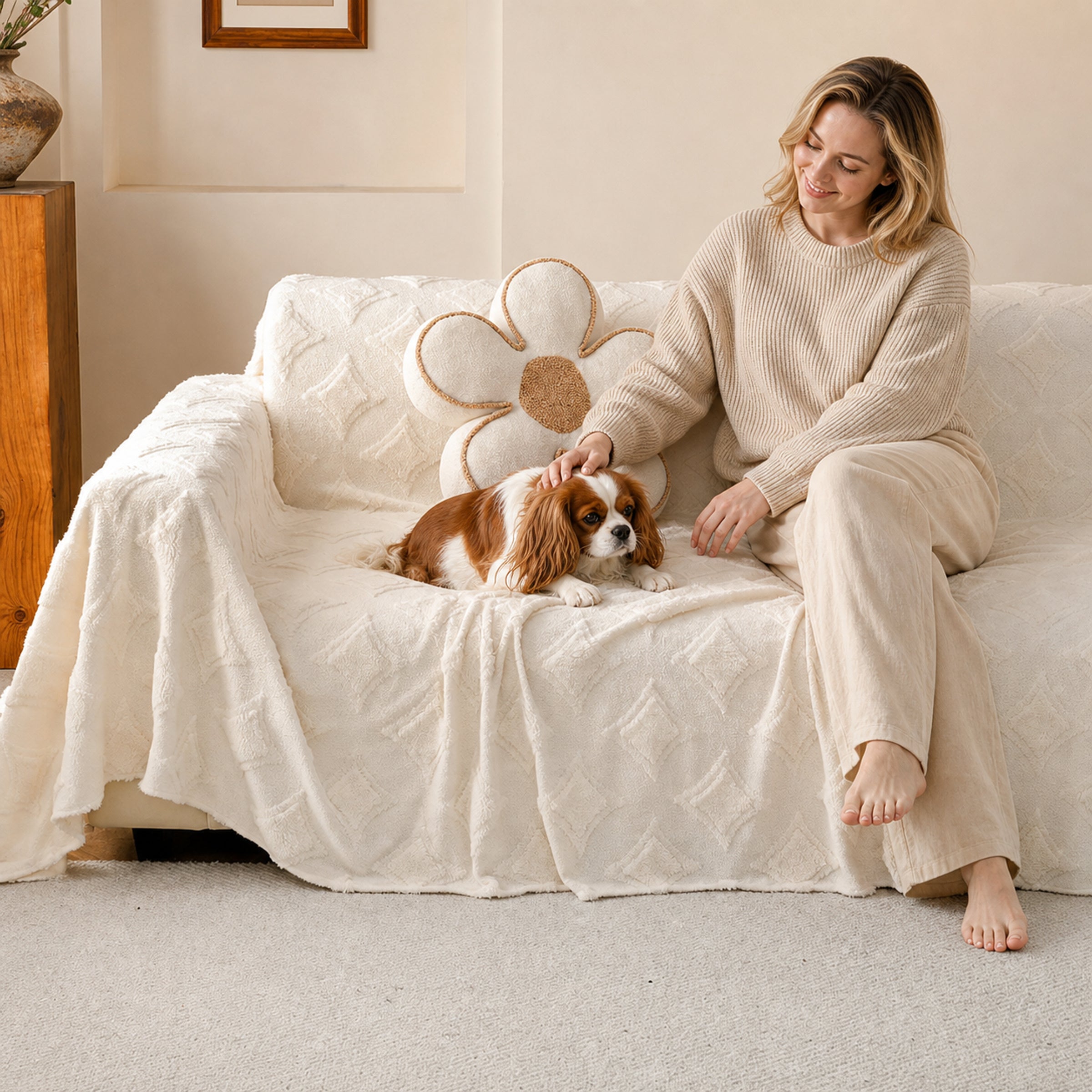 Star Plush Sofa Throw | Soft Washable Pet-Friendly | Furniture Protector