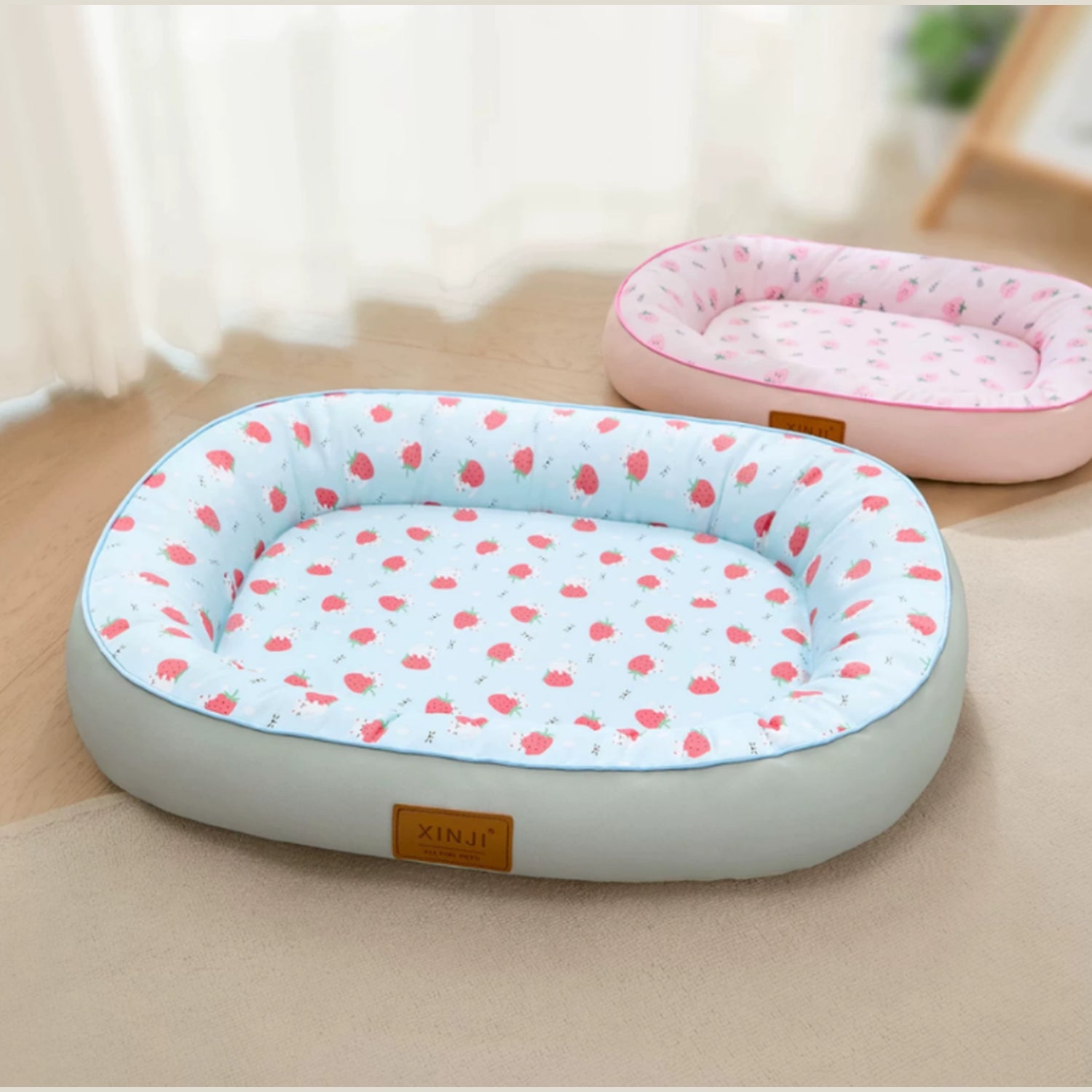 Strawberry Pet Bed | Washable Waterproof Fabric | Supportive Cotton-Filled Sides