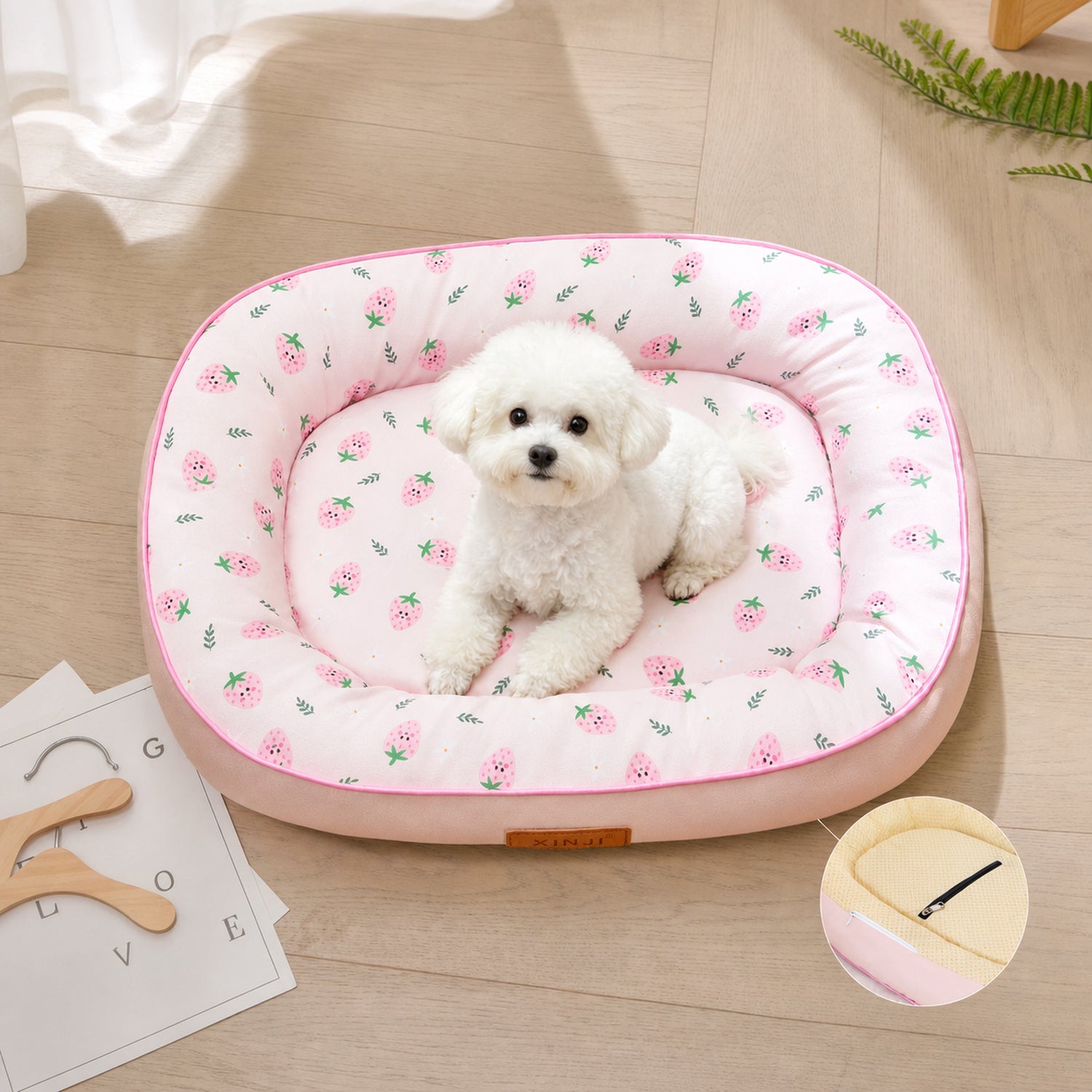 Strawberry Pet Bed | Washable Waterproof Fabric | Supportive Cotton-Filled Sides