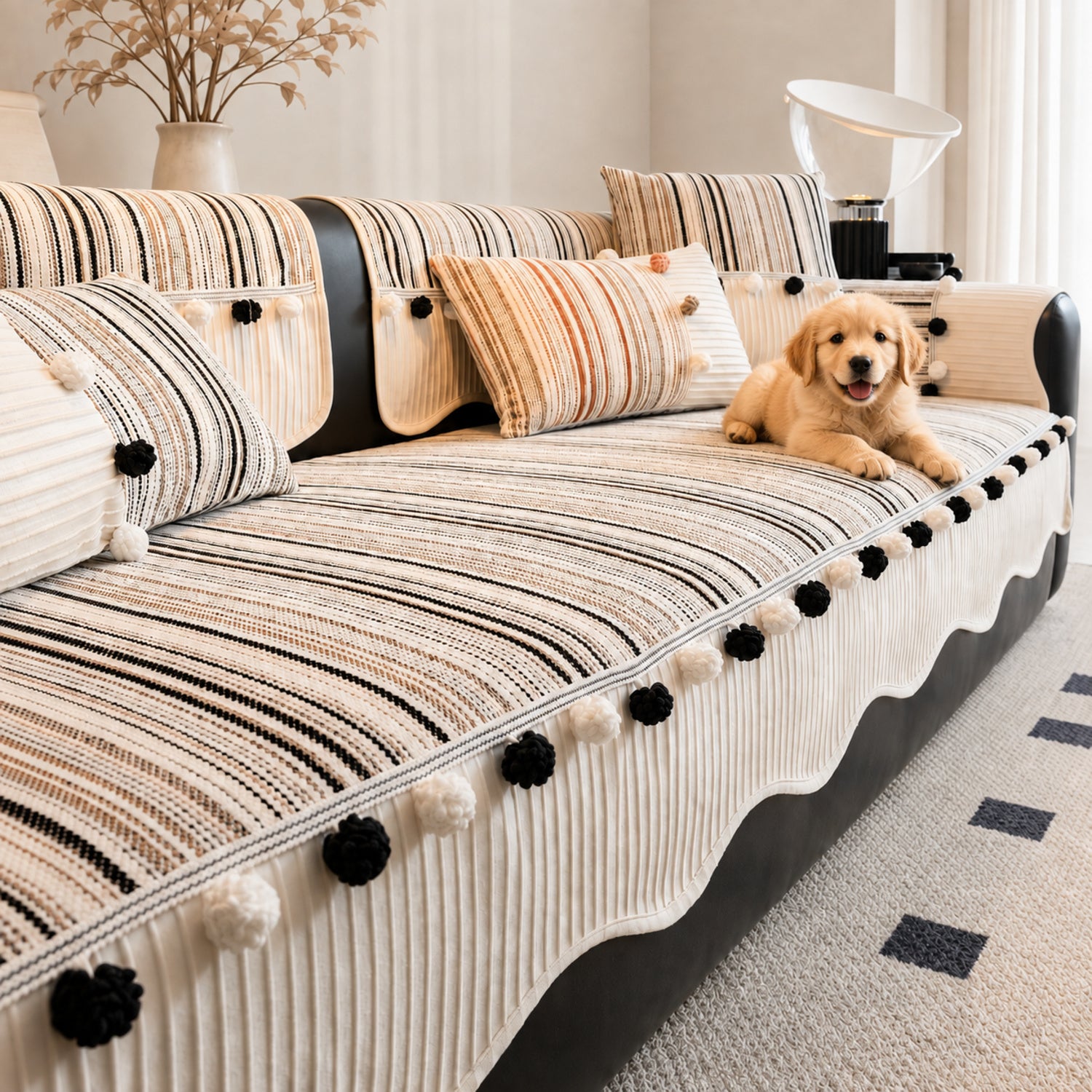 Harvest Bobble Sofa Protector | Striped Chenille | Non-Slip All-Season Cover