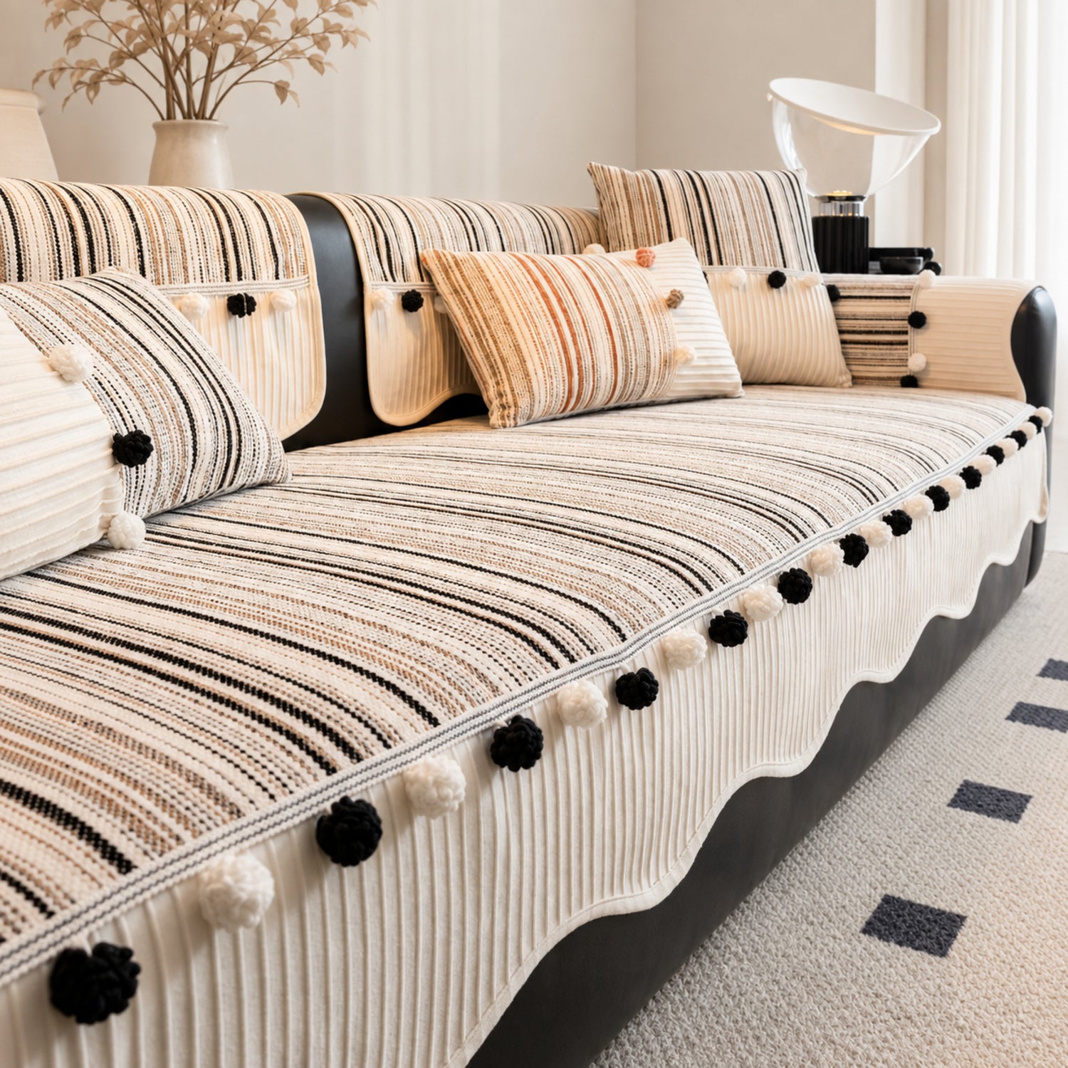 Harvest Bobble Sofa Protector | Striped Chenille | Non-Slip All-Season Cover