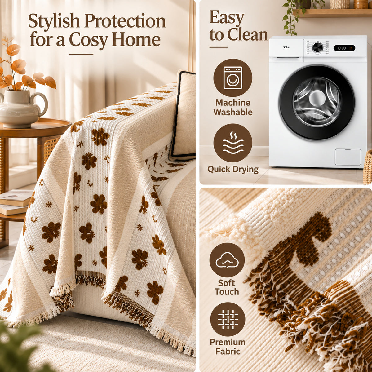Sofa Cover & Chenille Sofa Throw | Daisy Lane | Machine Washable