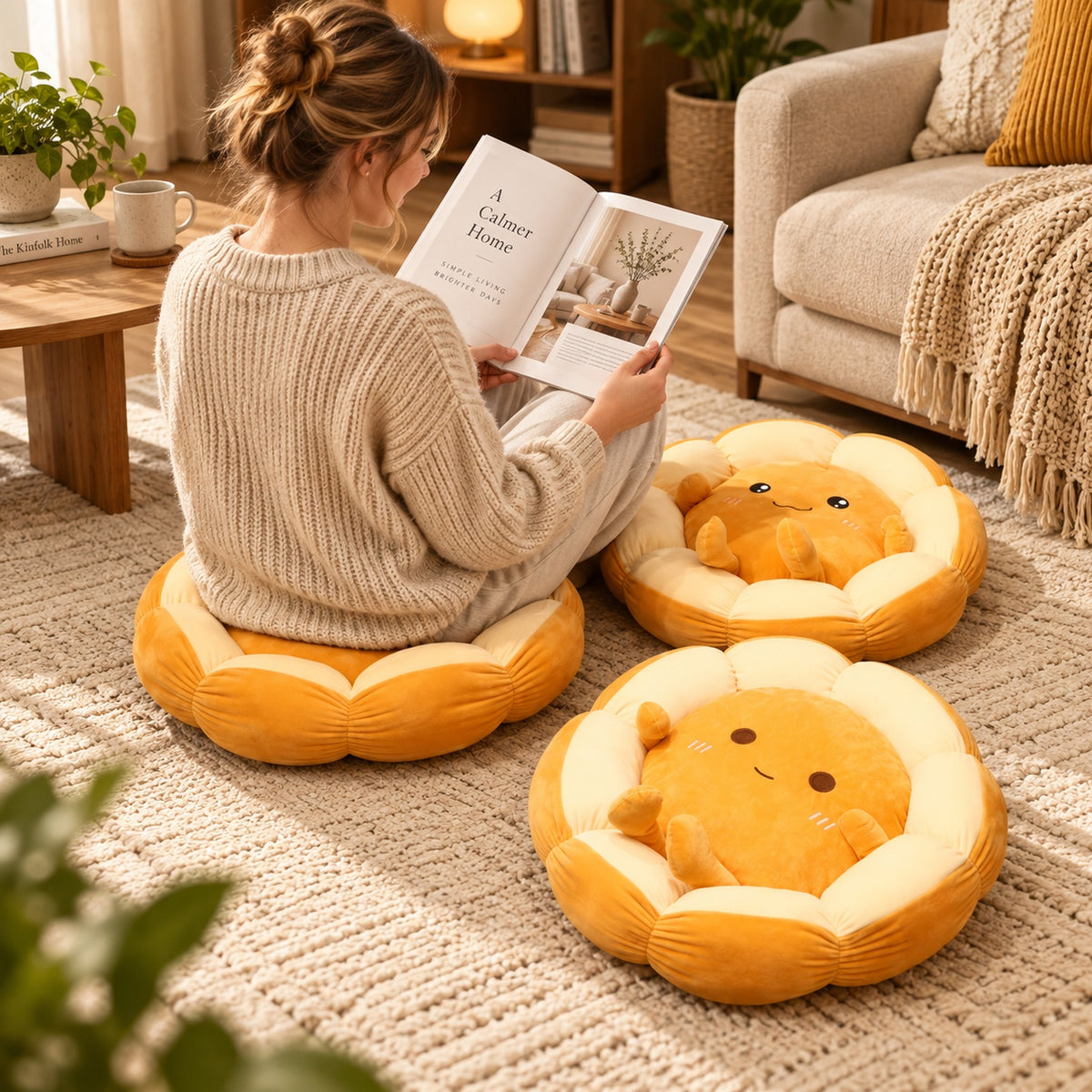 Dog & Cat Bed and Seat Cushion | Flower Design | Soft, Washable Plush