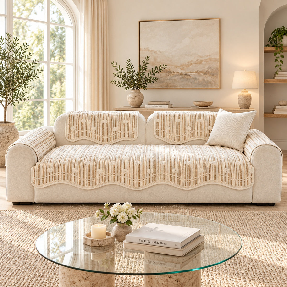 Modern Striped Sofa Cover | Soft Chenille | Non-Slip, Machine Washable
