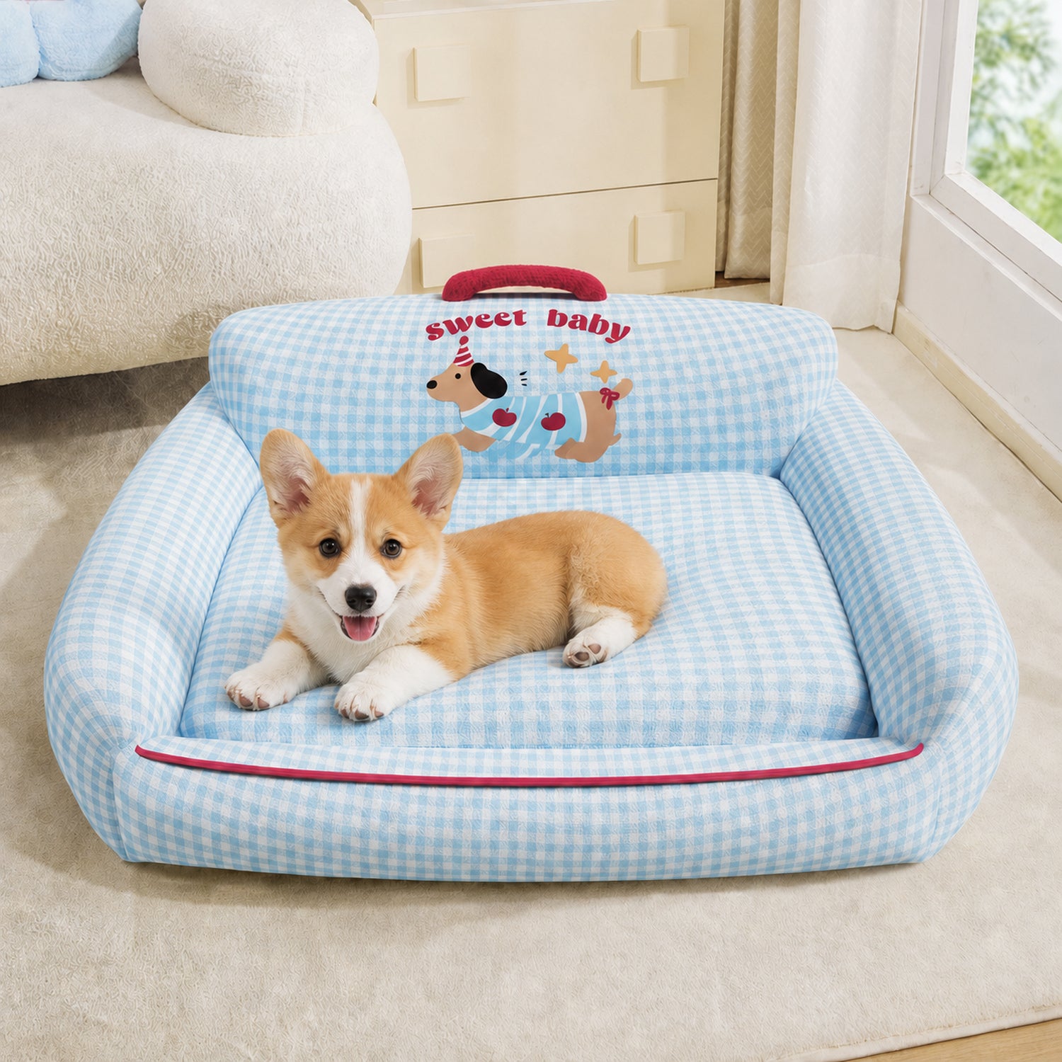 Sweet Baby Pet Bed | All-Season Plush | Washable Supportive Bolster