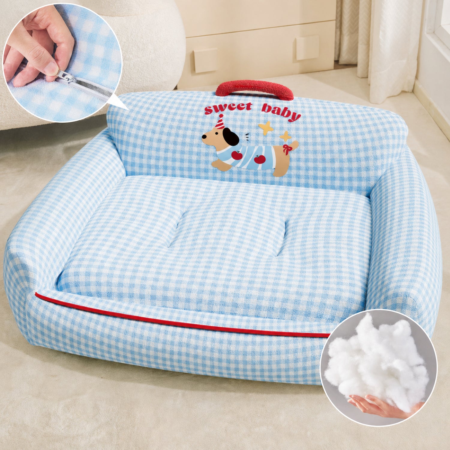 Sweet Baby Pet Bed | All-Season Plush | Washable Supportive Bolster