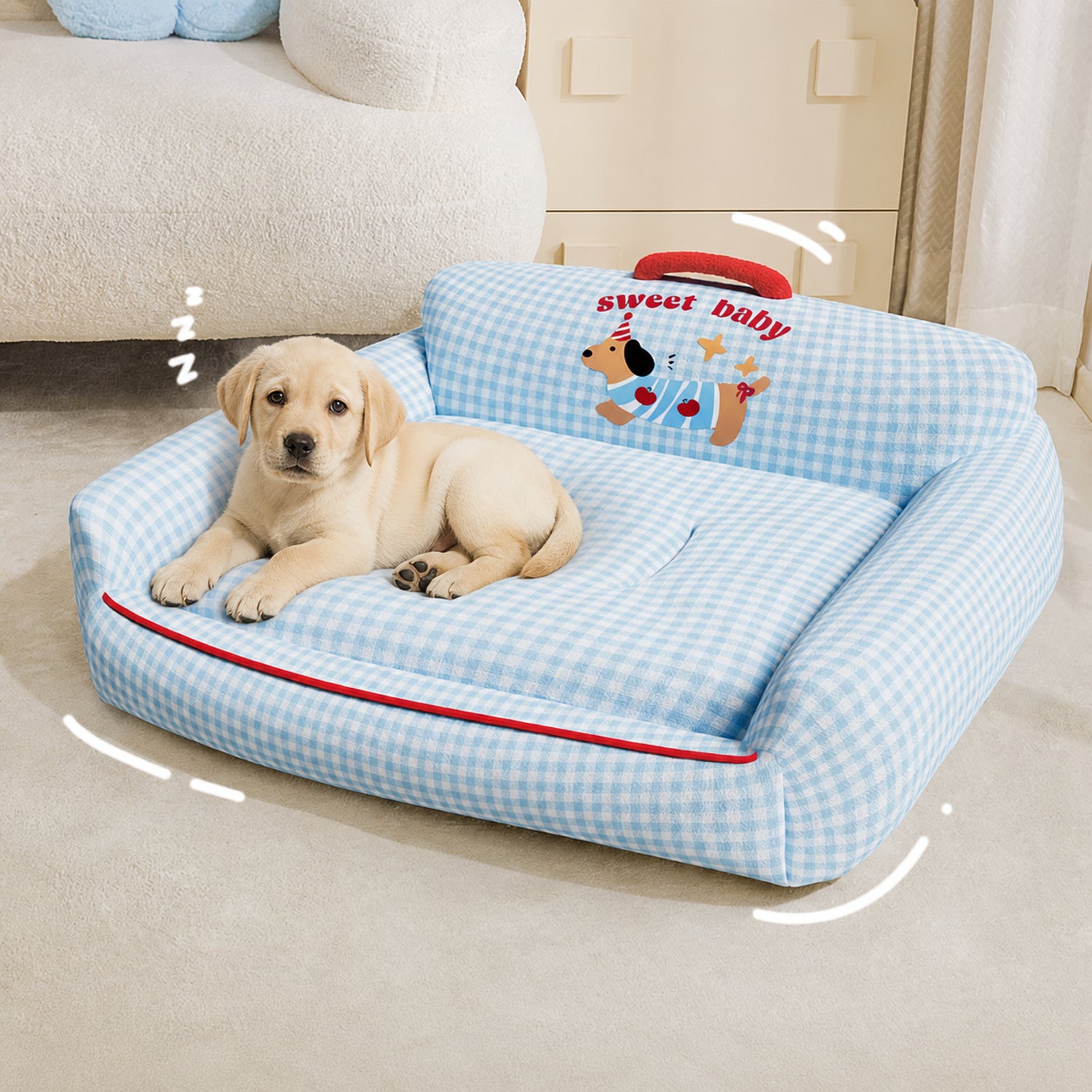 Sweet Baby Pet Bed | All-Season Plush | Washable Supportive Bolster