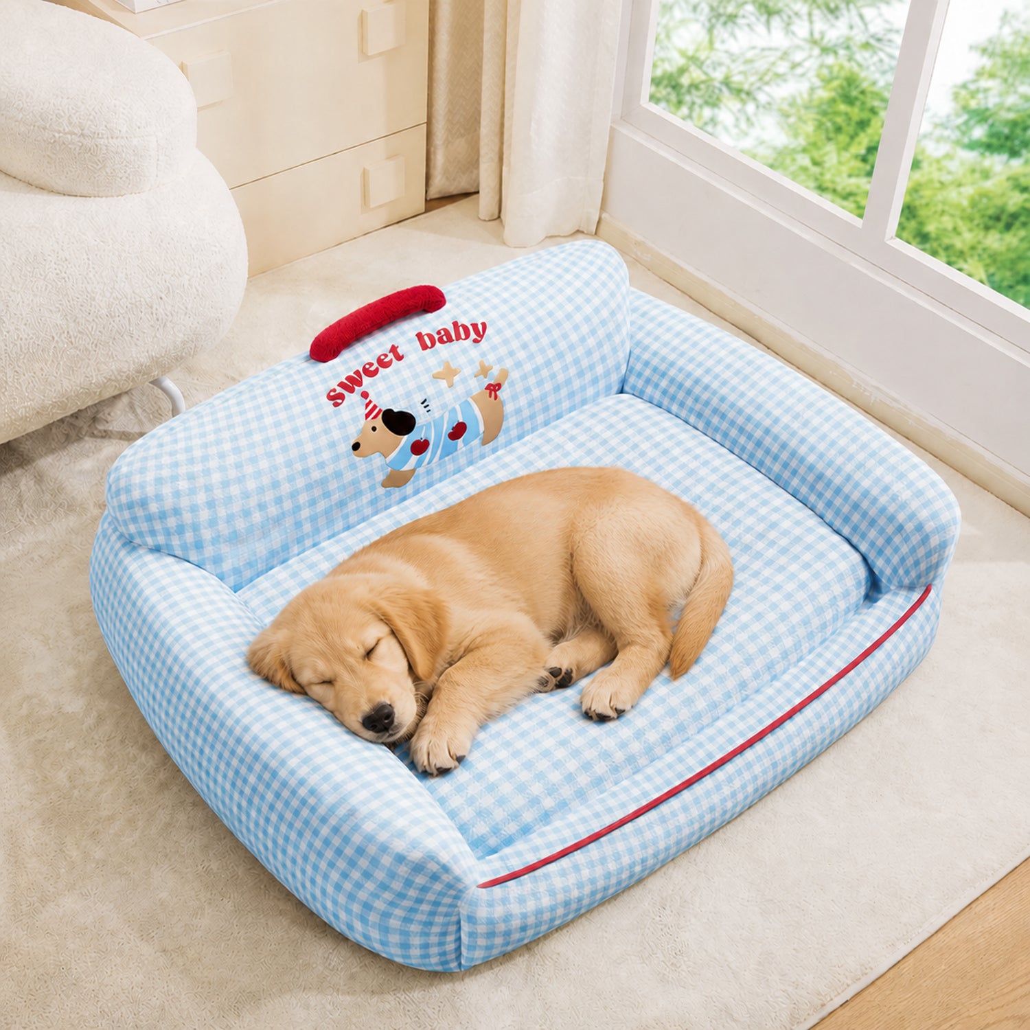 Sweet Baby Pet Bed | All-Season Plush | Washable Supportive Bolster
