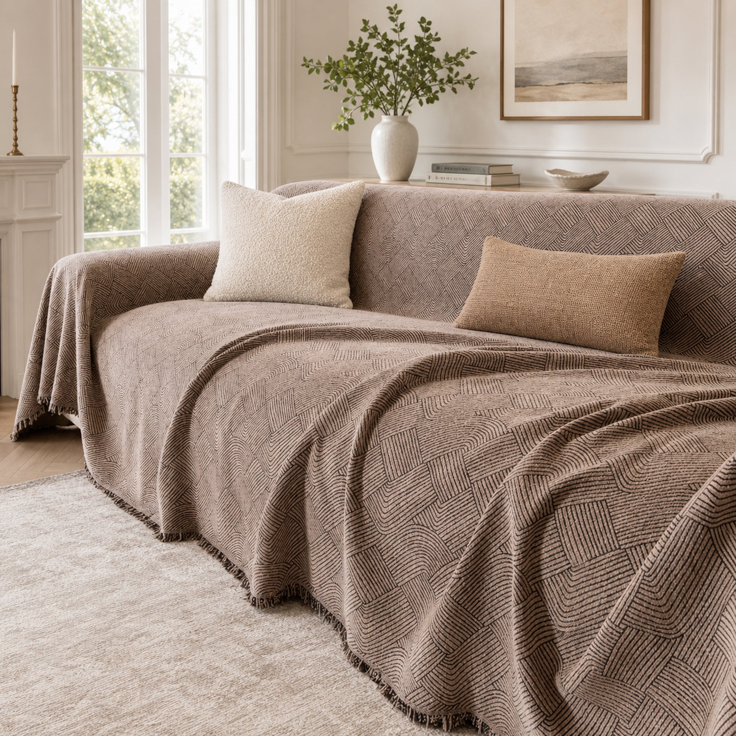 Linework Chenille Sofa Throw | Scratch-Resistant | Machine Washable | Sofa Protector