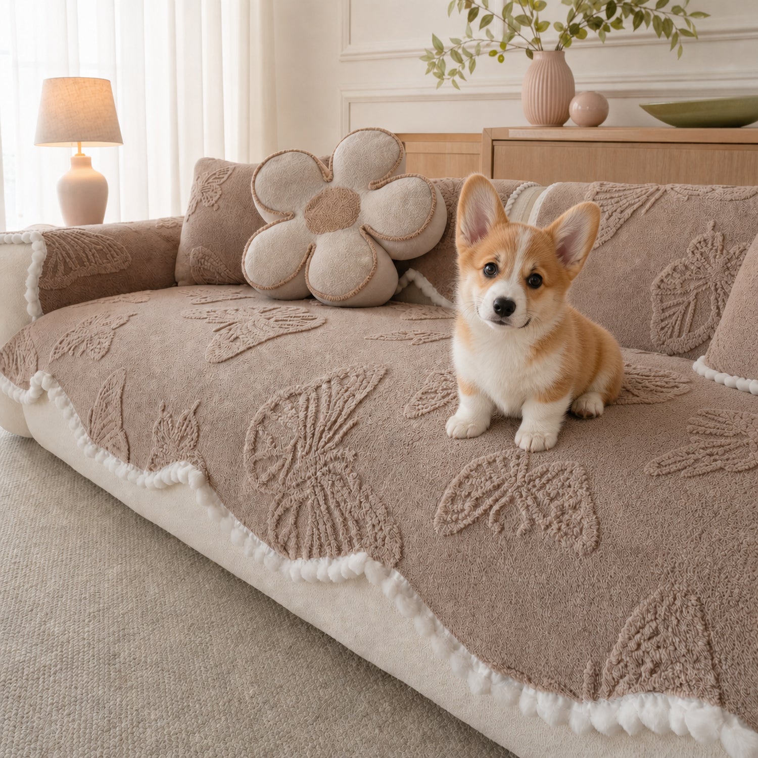 Butterfly Plush Sofa Protector | Warm Non-Slip Washable Winter Cover