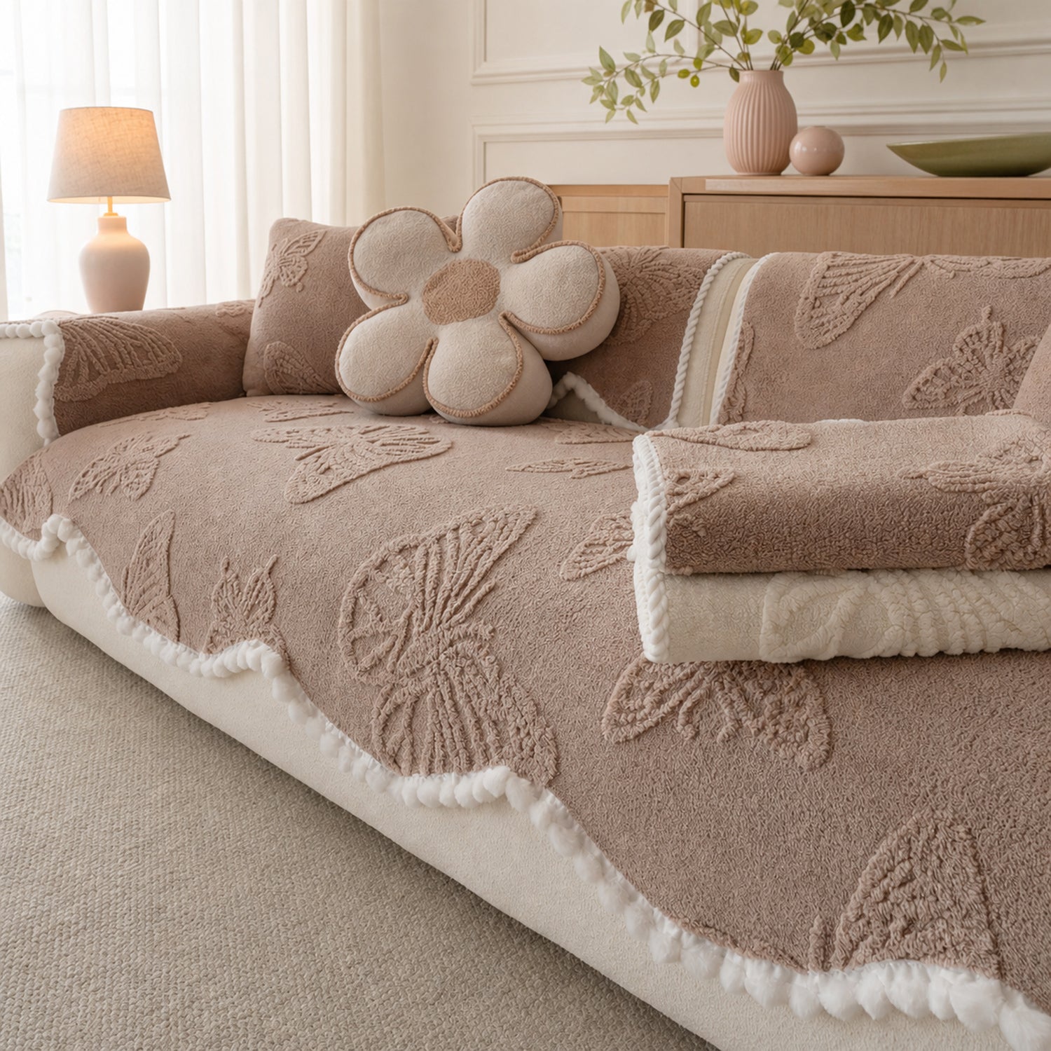 Butterfly Plush Sofa Protector | Warm Non-Slip Washable Winter Cover