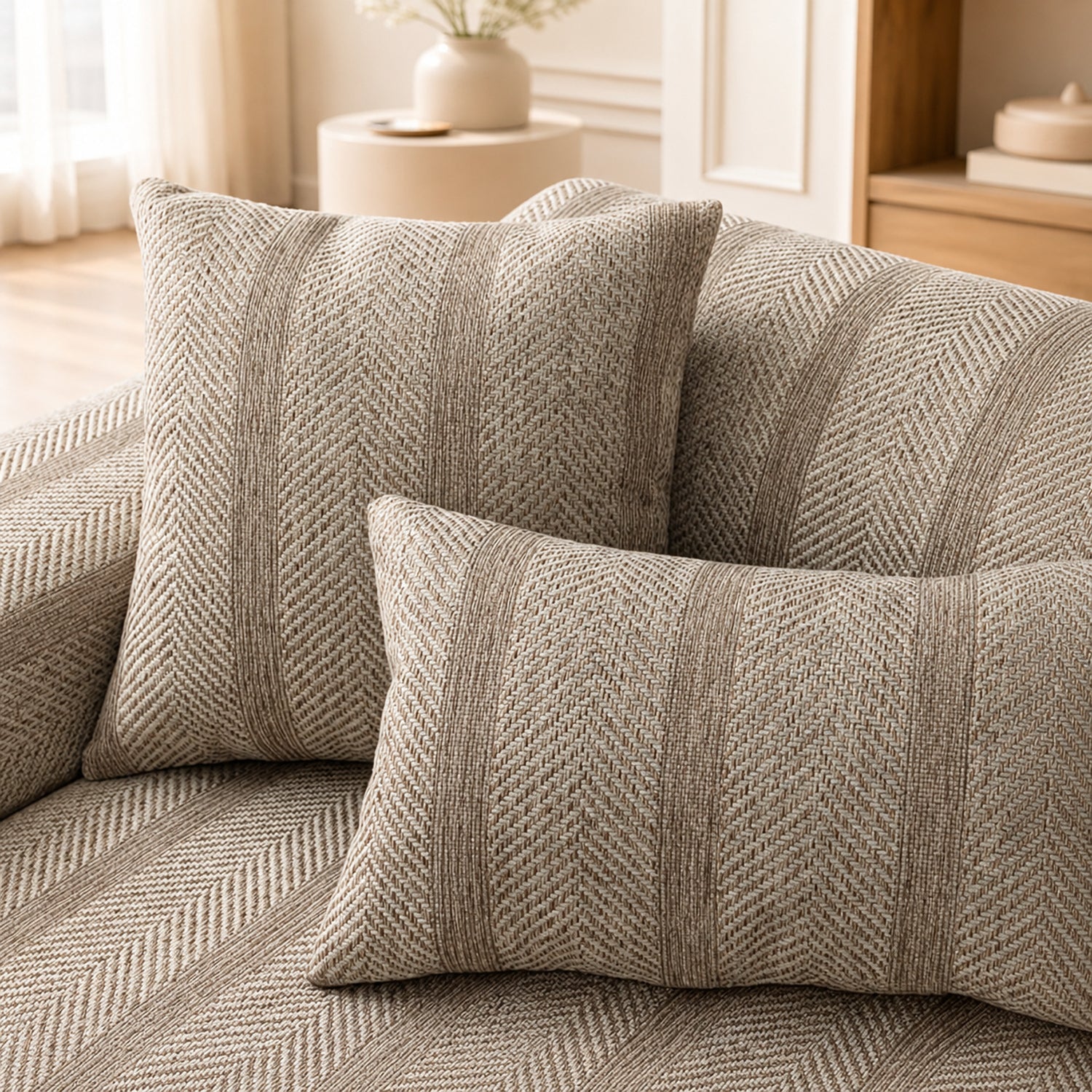 Herringbone Faux Linen Sofa Protector | Breathable Non-Slip Washable Cover