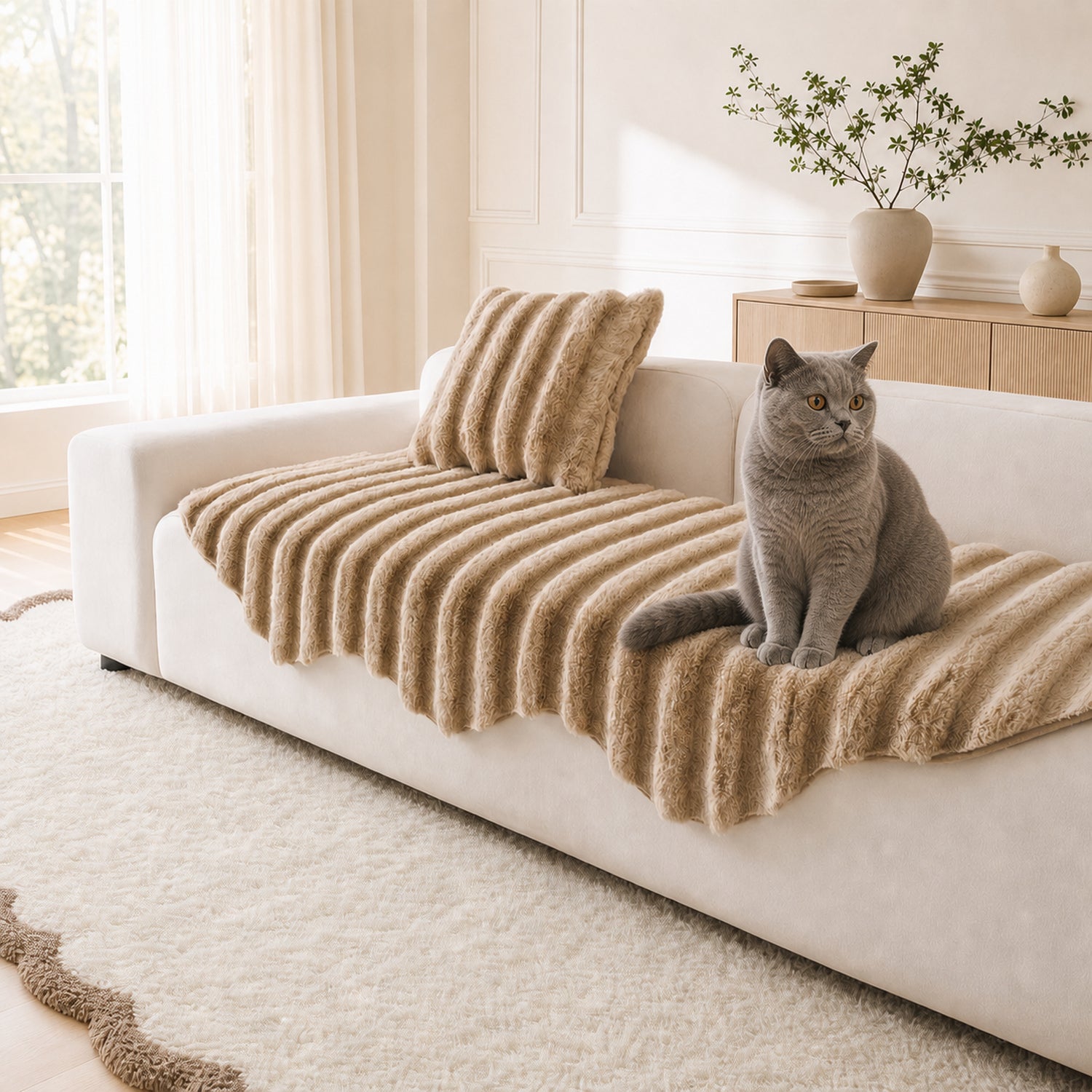 Fluffy Plush Sofa Protector | Thick Soft Non-Slip Washable Cover