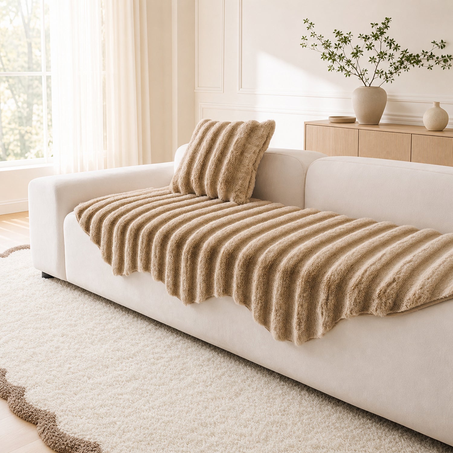Fluffy Plush Sofa Protector | Thick Soft Non-Slip Washable Cover