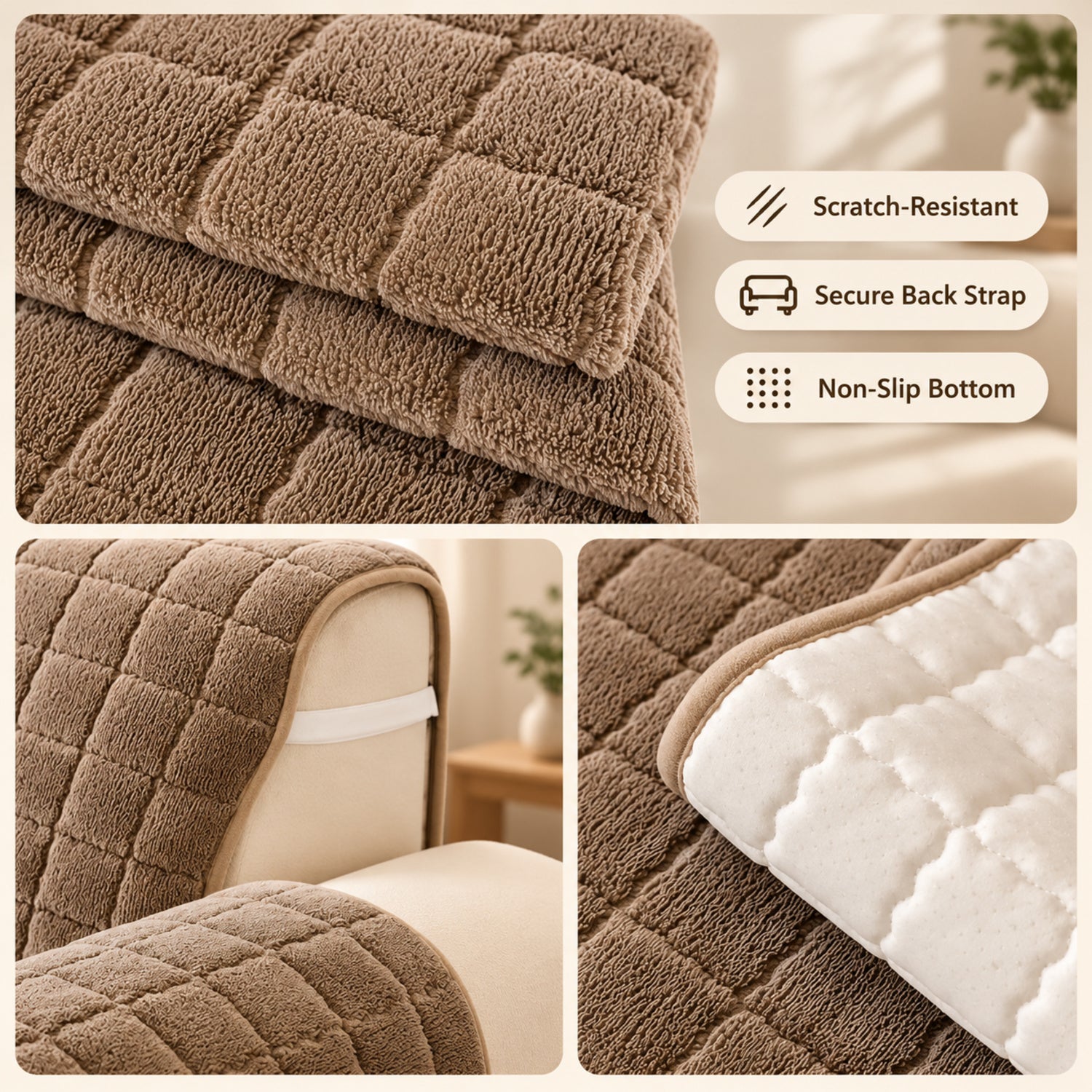 Short Plush Sofa Cover | One-Piece Non-Slip Washable Protector for Pet-Friendly Homes