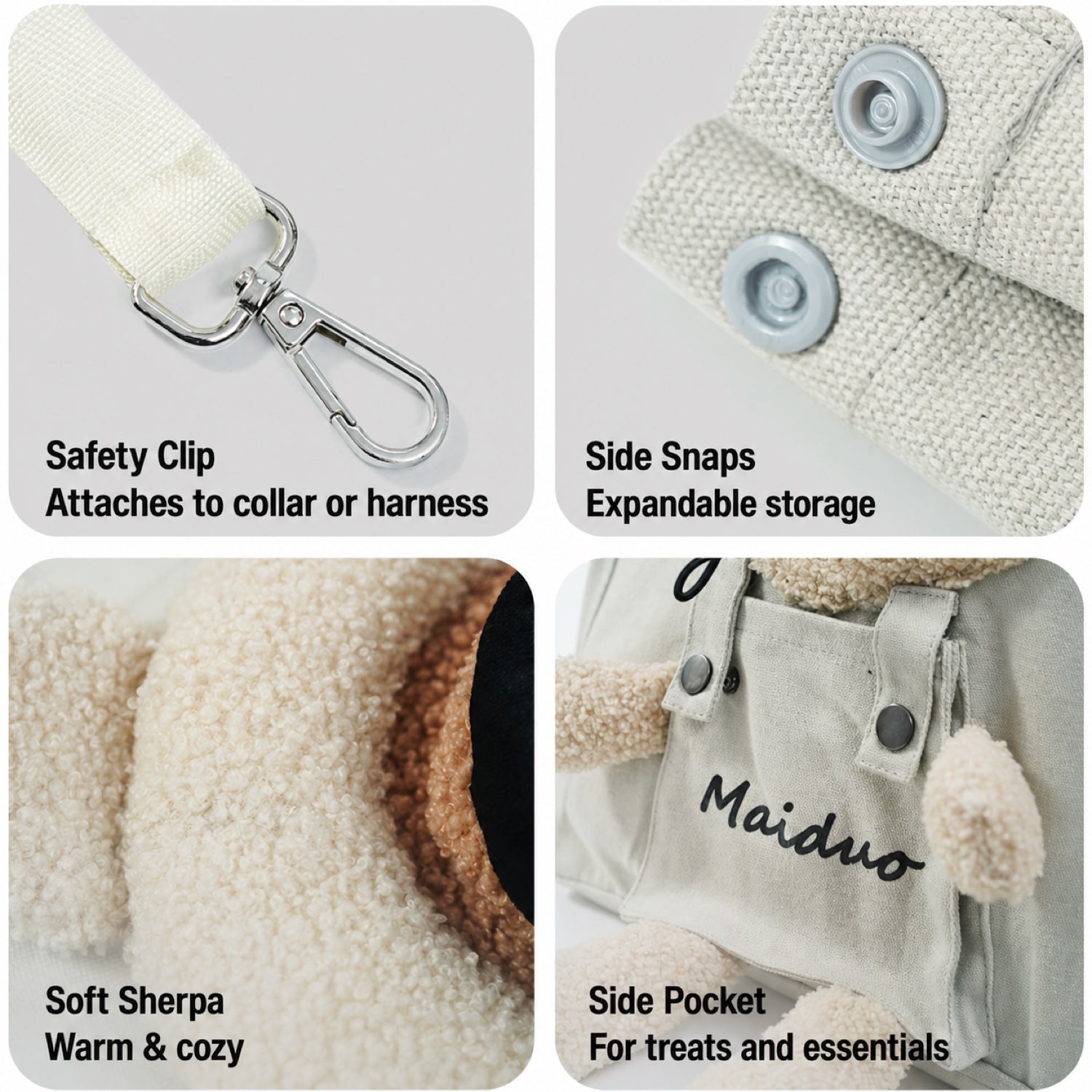 Teddy Hug Pet Carrier Tote | Canvas Shoulder Bag | Safety Clip & Storage Pocket