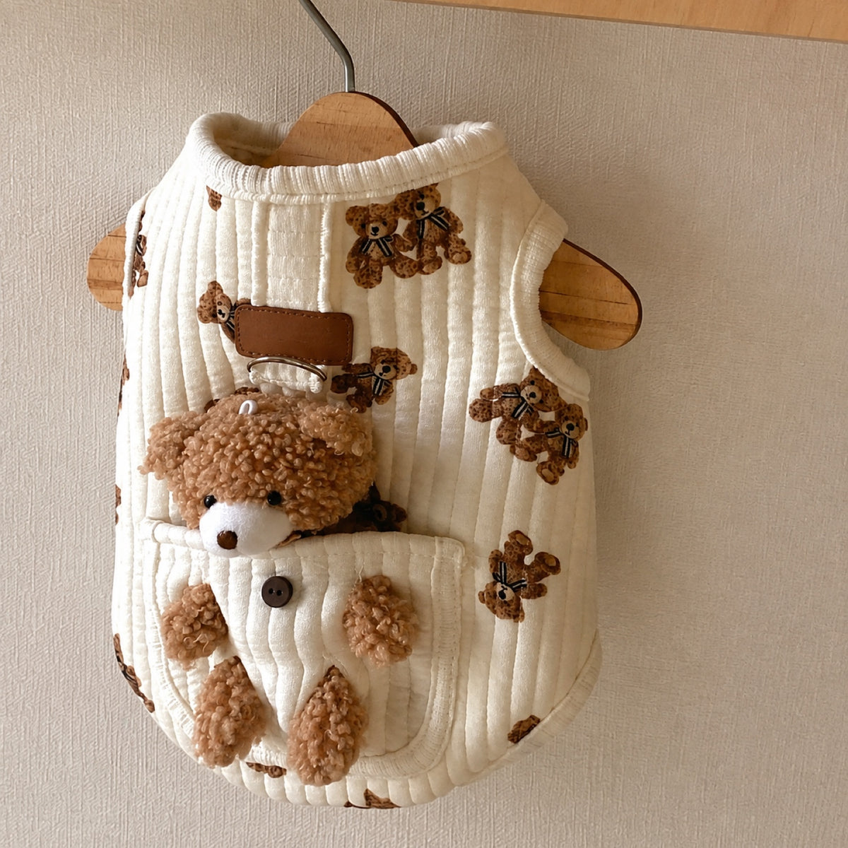 Teddy Bear Pocket Dog Vest | Cosy Quilted Autumn & Winter Pet Jacket