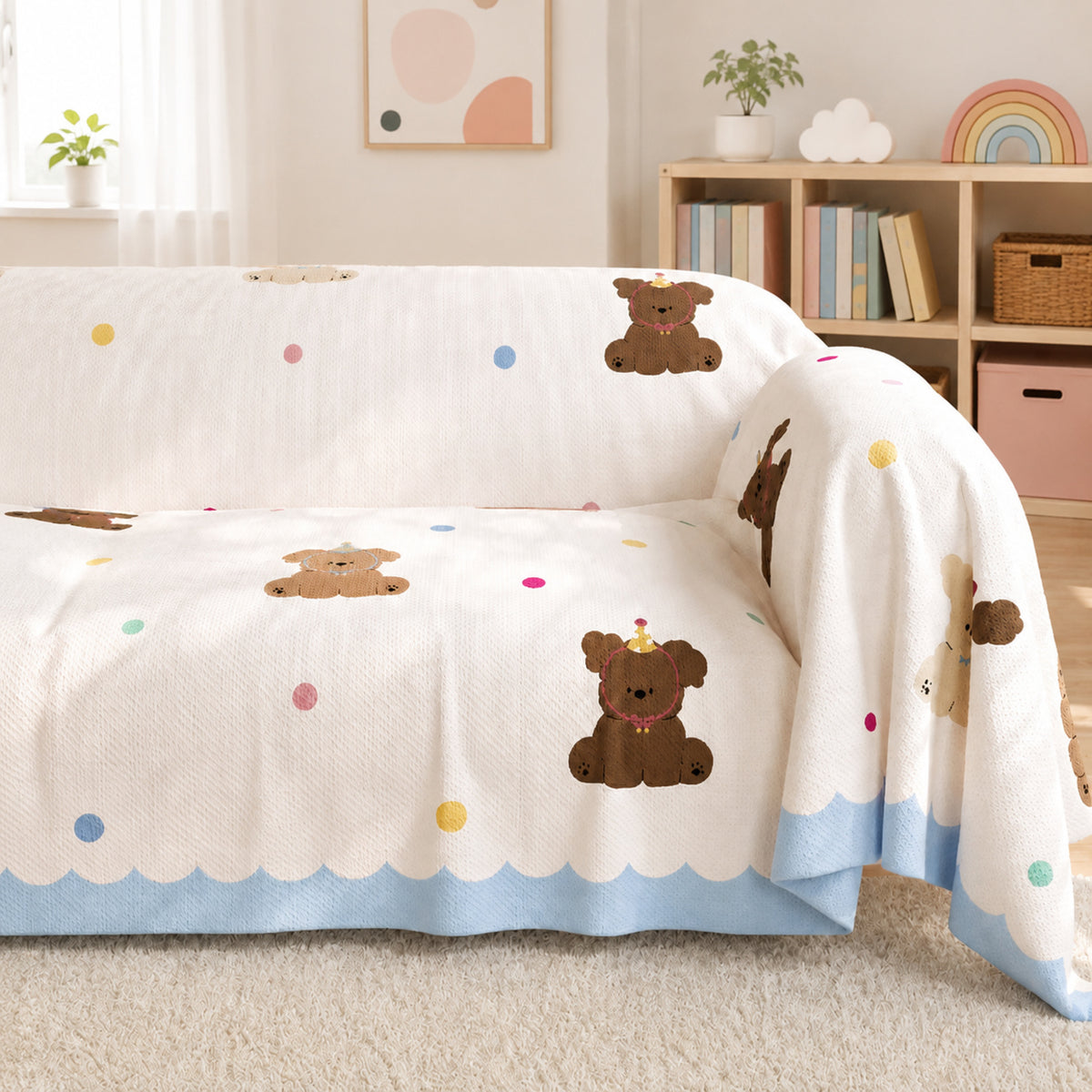Birthday Puppy Sofa Throw | Linen-Look Fabric | Washable Anti-Pilling Sofa Protector
