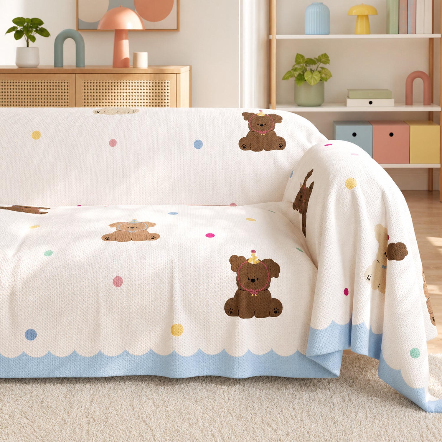 Birthday Puppy Sofa Throw | Linen-Look Fabric | Washable Anti-Pilling Sofa Protector