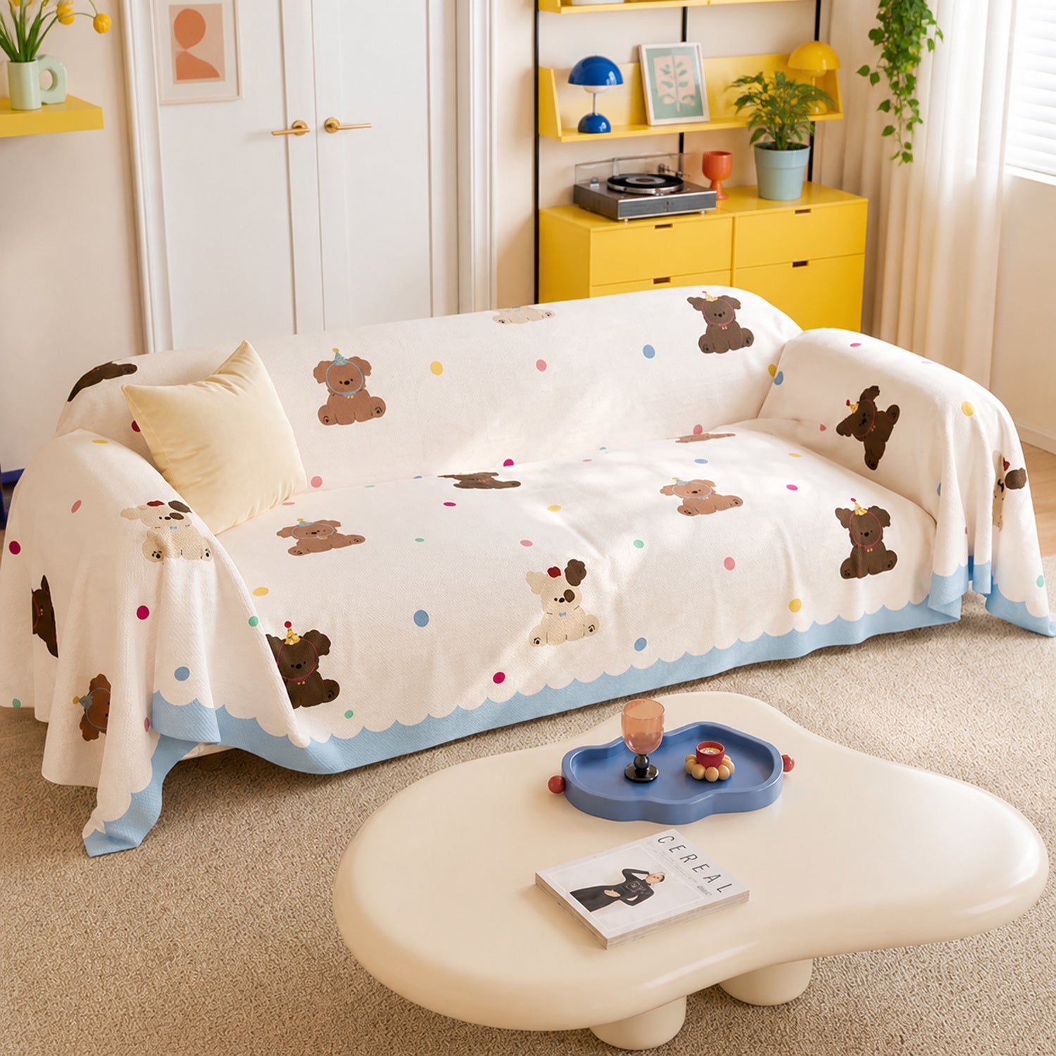Birthday Puppy Sofa Throw | Linen-Look Fabric | Washable Anti-Pilling Sofa Protector