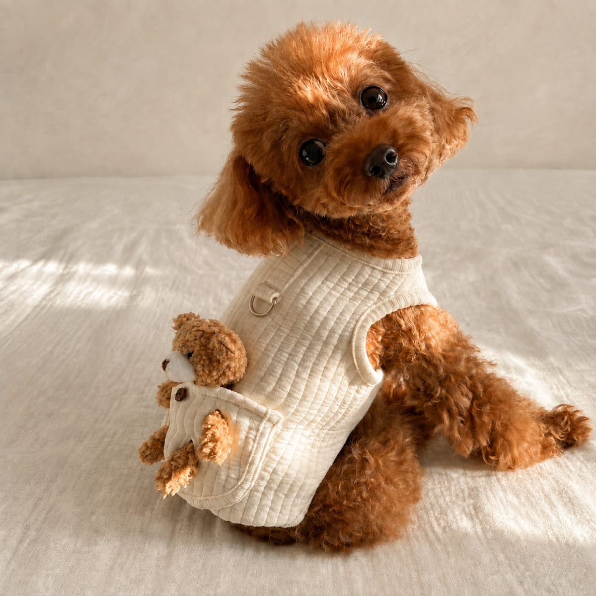 Teddy Bear Pocket Dog Vest | Cosy Quilted Autumn & Winter Pet Jacket