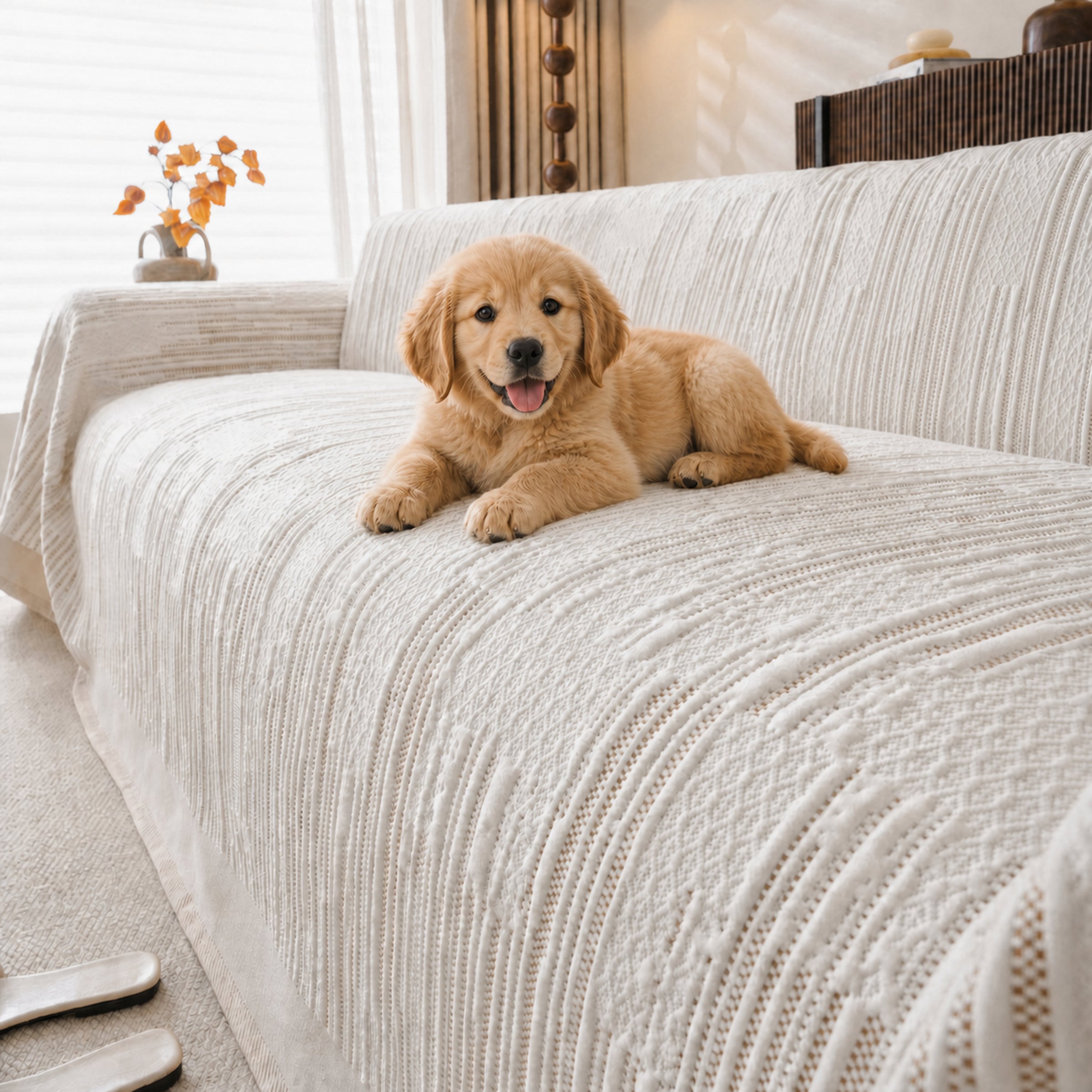 Textured Cooling Sofa Cover | Breathable Ice Silk Couch Throw