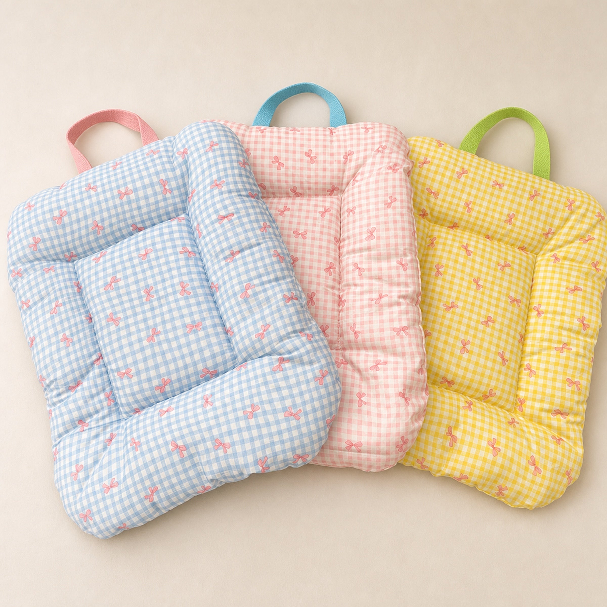 Gingham Bow Pet Mat | Cotton Double-Sided All-Season | Washable Bed