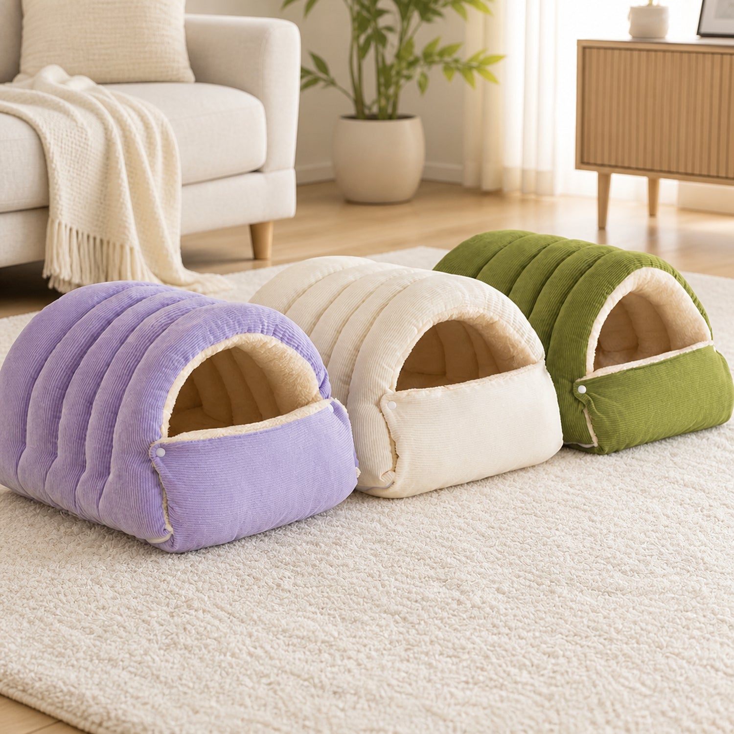 Cosy Tunnel Cat Bed | Warm Corduroy | Removable Washable Hideaway