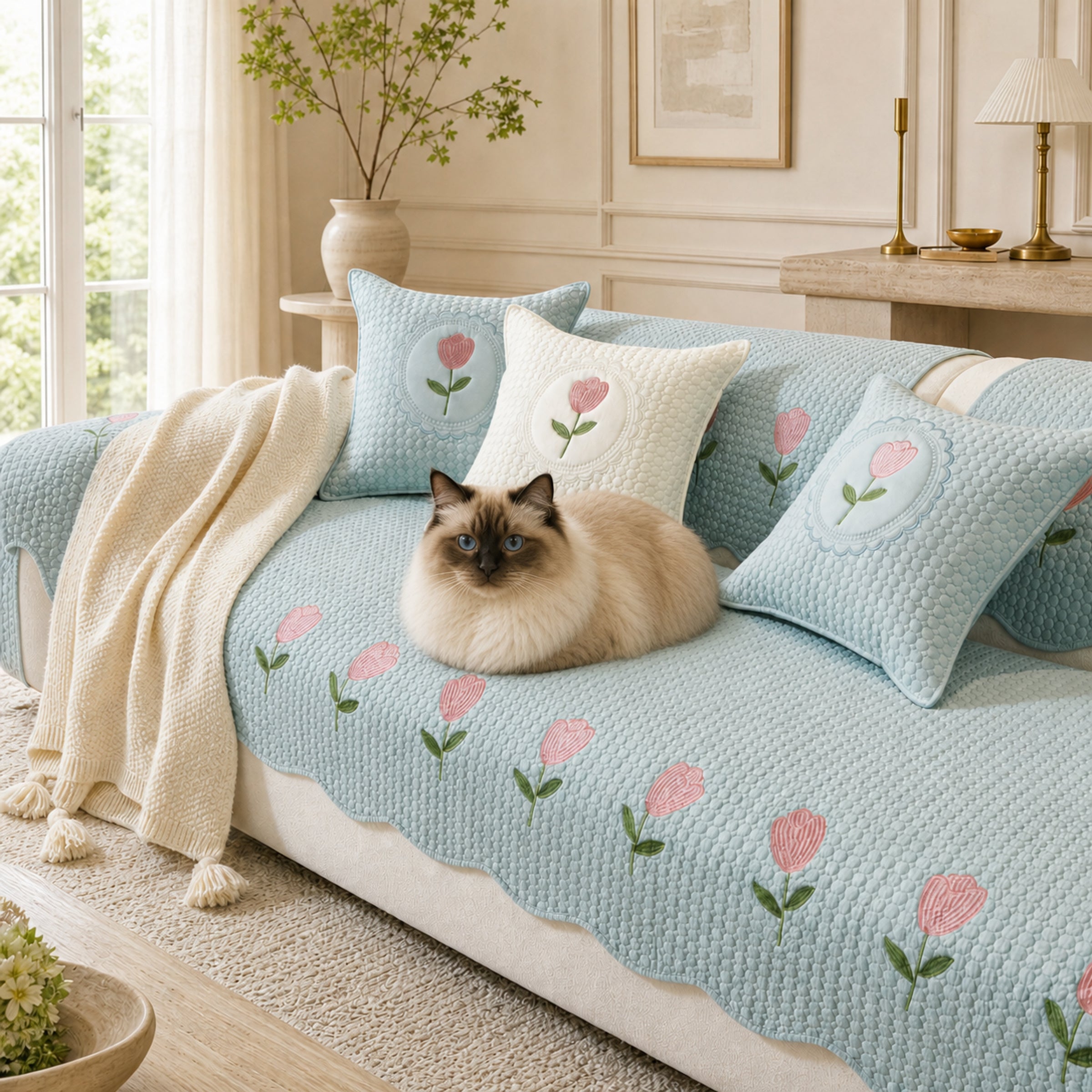Tulip Cotton Sofa Cover | Thick Breathable Anti-Slip | All-Season Protector