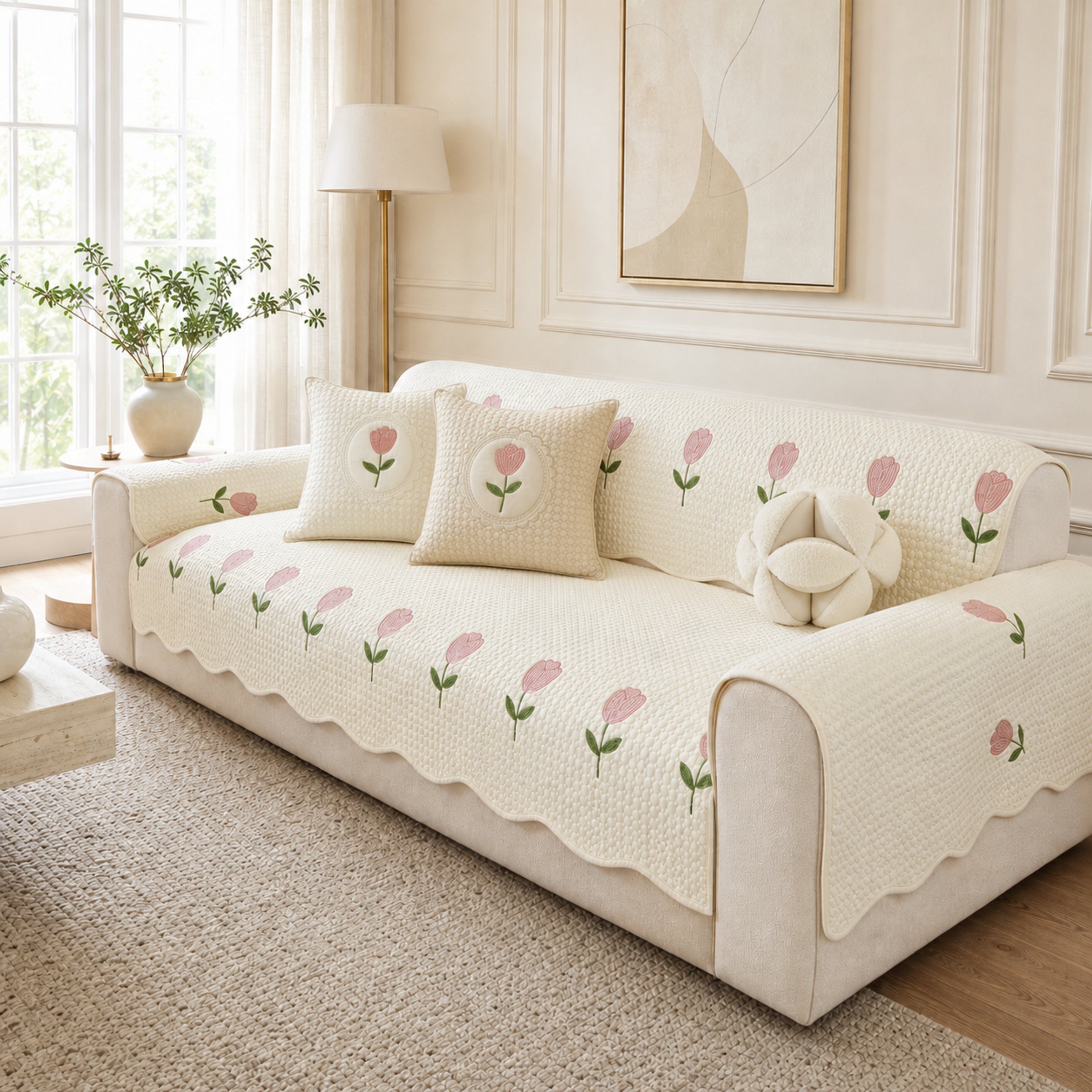 Tulip Cotton Sofa Cover | Thick Breathable Anti-Slip | All-Season Protector