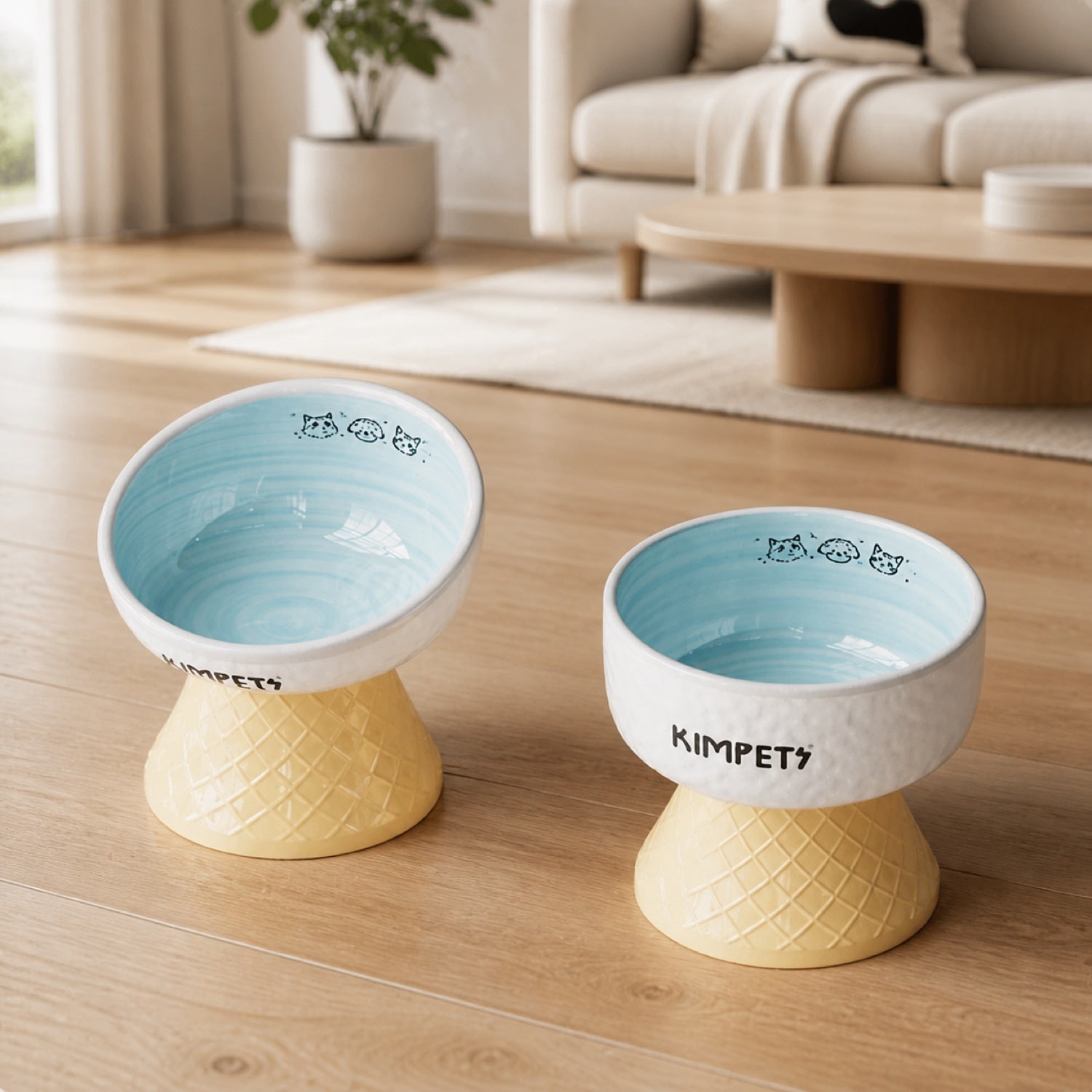 Sweet Cone Elevated Ceramic Pet Bowl Set of 2 | Raised Cat & Dog Feeders | Easy Clean