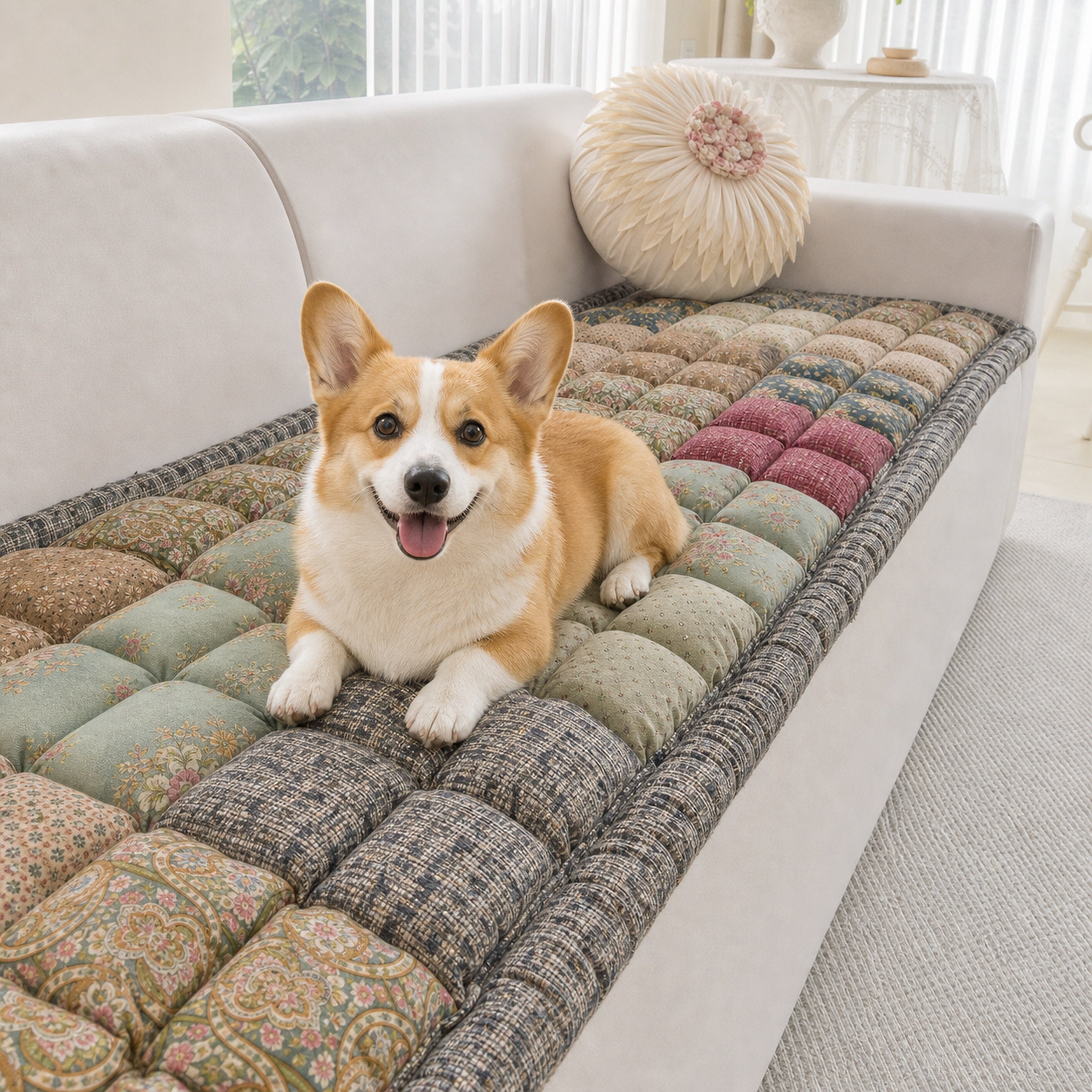 Floral Padded Pet Sofa Cover | Non-Slip Washable Couch Mat | Woofing Deals