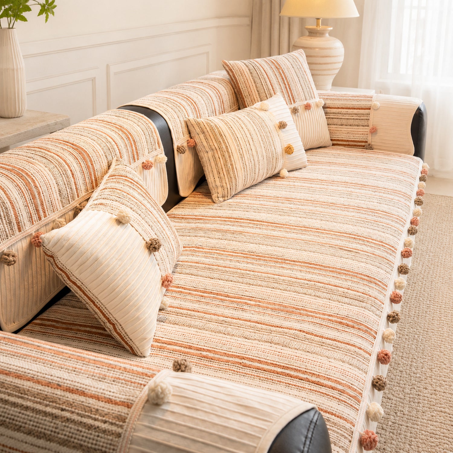 Harvest Bobble Sofa Protector | Striped Chenille | Non-Slip All-Season Cover