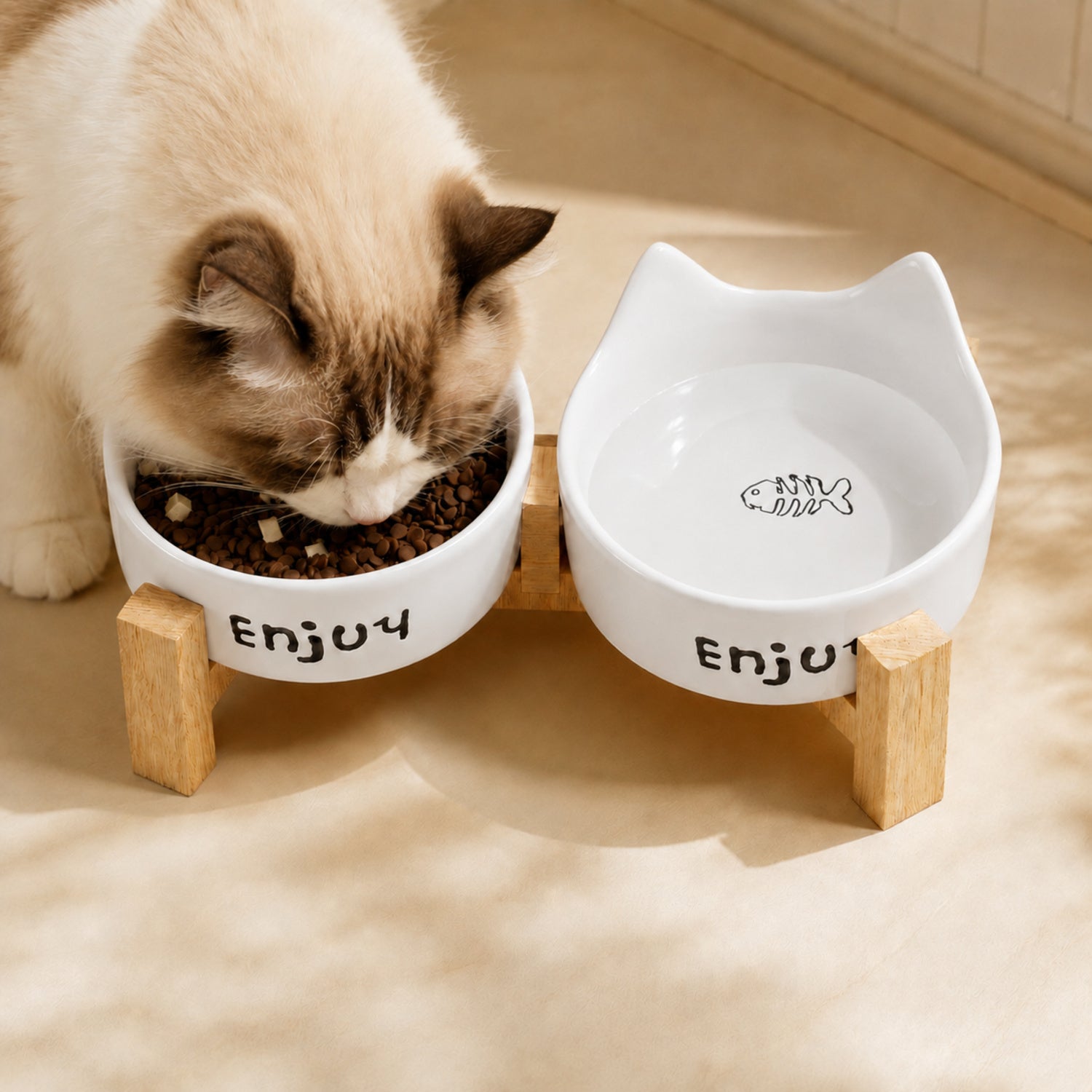 Kitty Comfort Elevated Ceramic Cat Bowl Set of 2 | Easy-Clean Raised Feeder