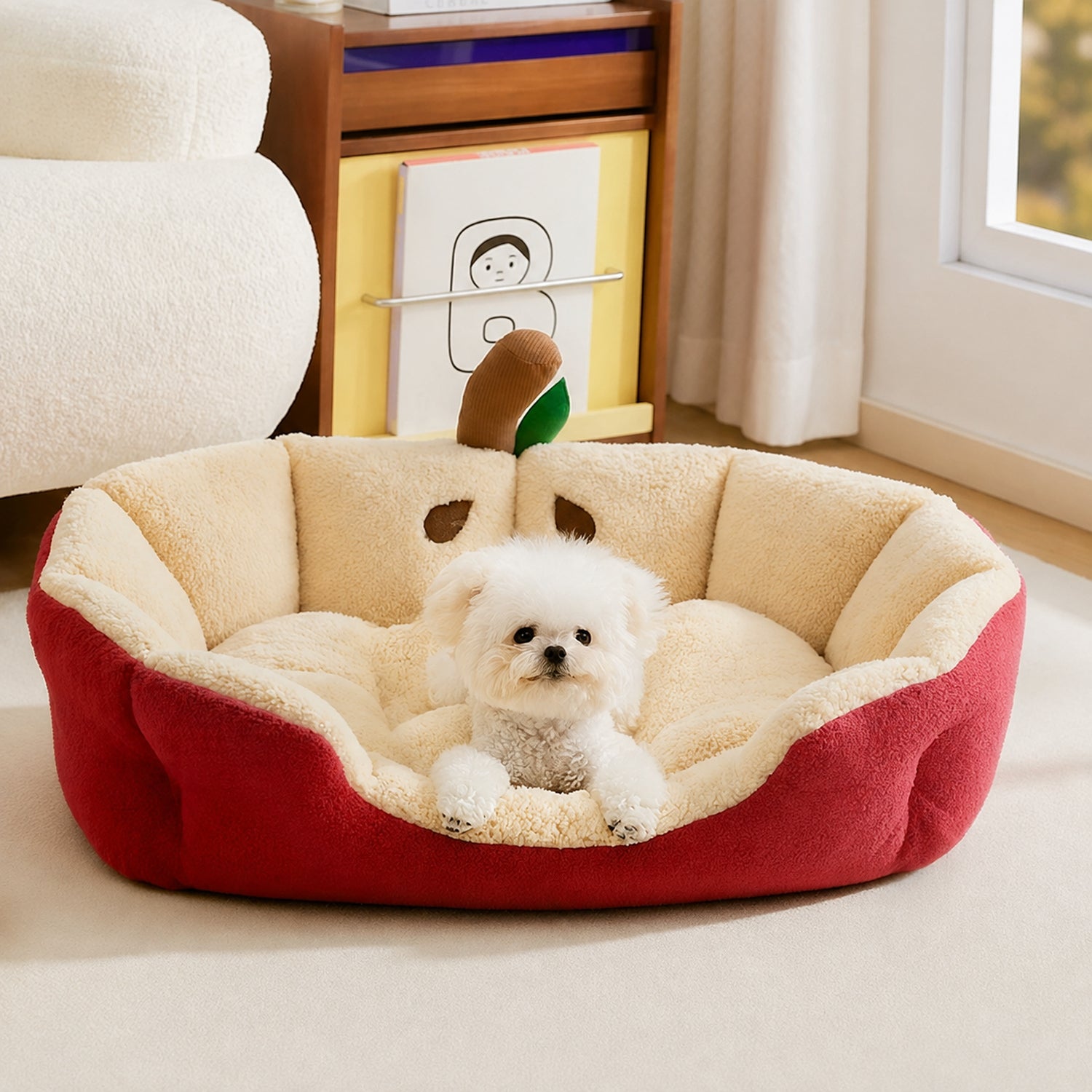 Apple Pet Bed | All-Season Plush Washable | Small Dogs & Cats