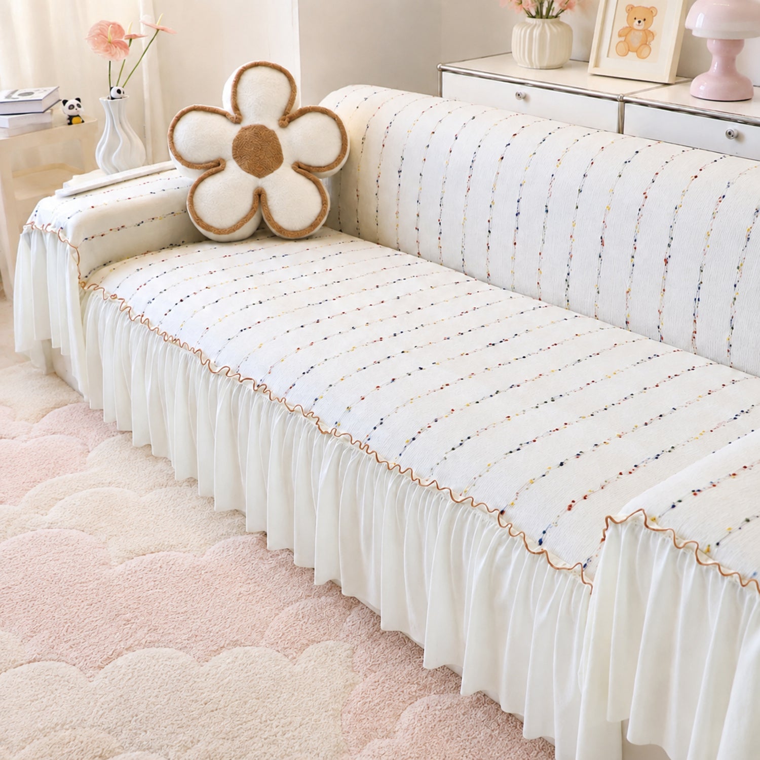 Confetti Stripe Chenille Sofa Throw | Non-Slip Machine-Washable Sofa Protector