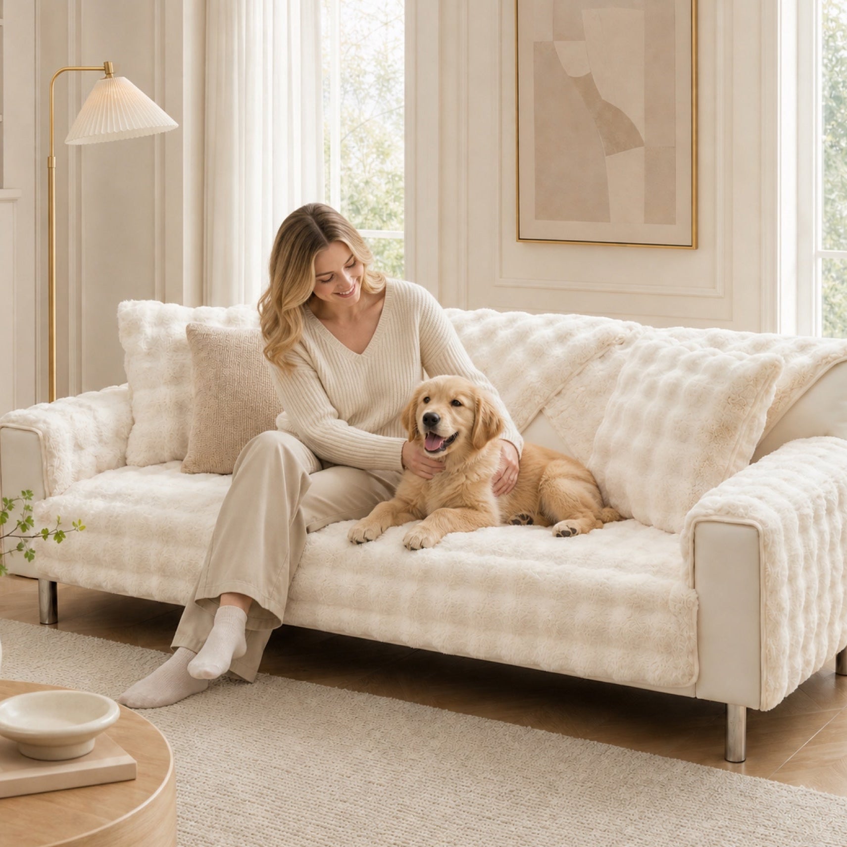 Plush Sofa Cover | Non-Slip Washable Furniture Protector | Woofing Deals