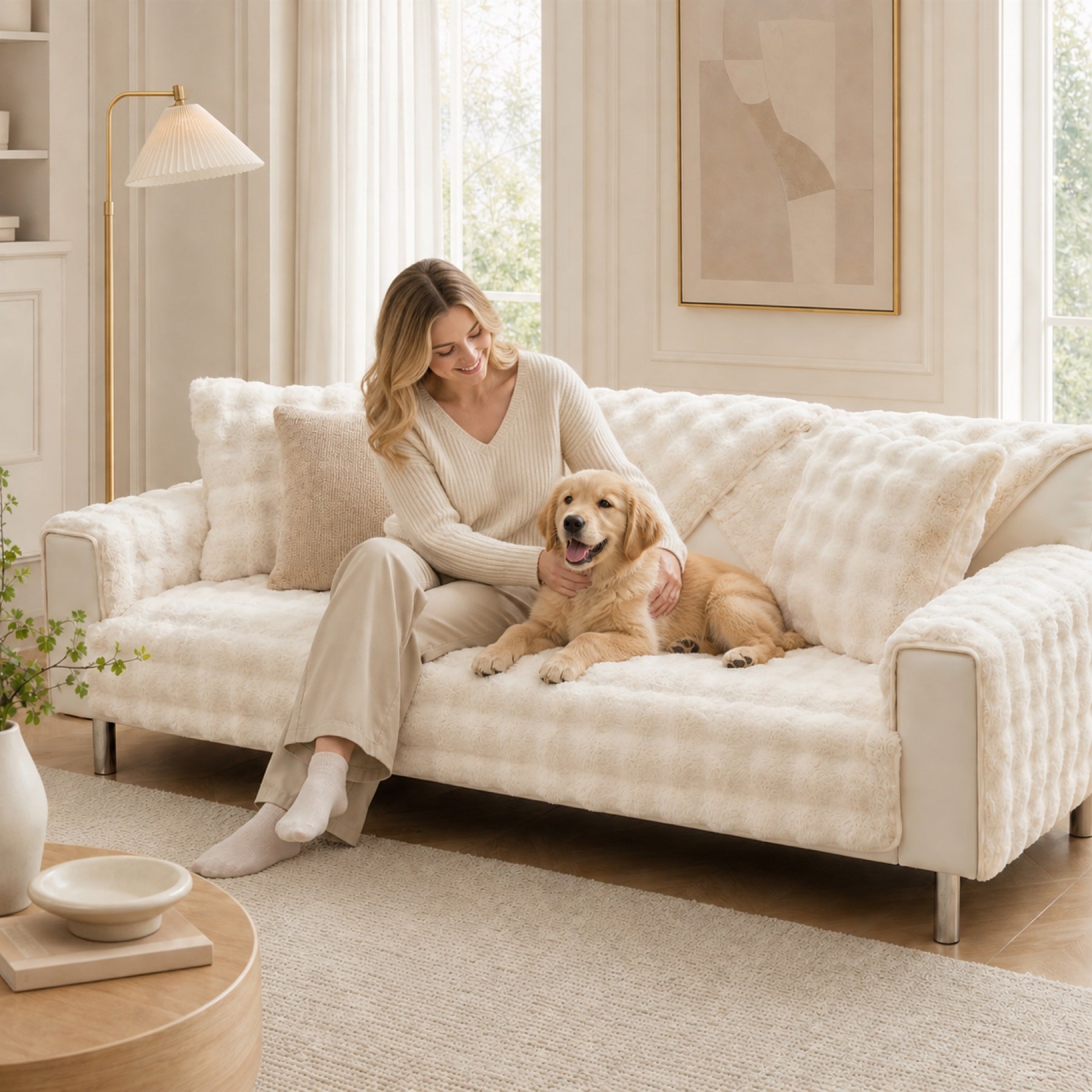 Plush Sofa Cover | Non-Slip Washable Furniture Protector | Woofing Deals