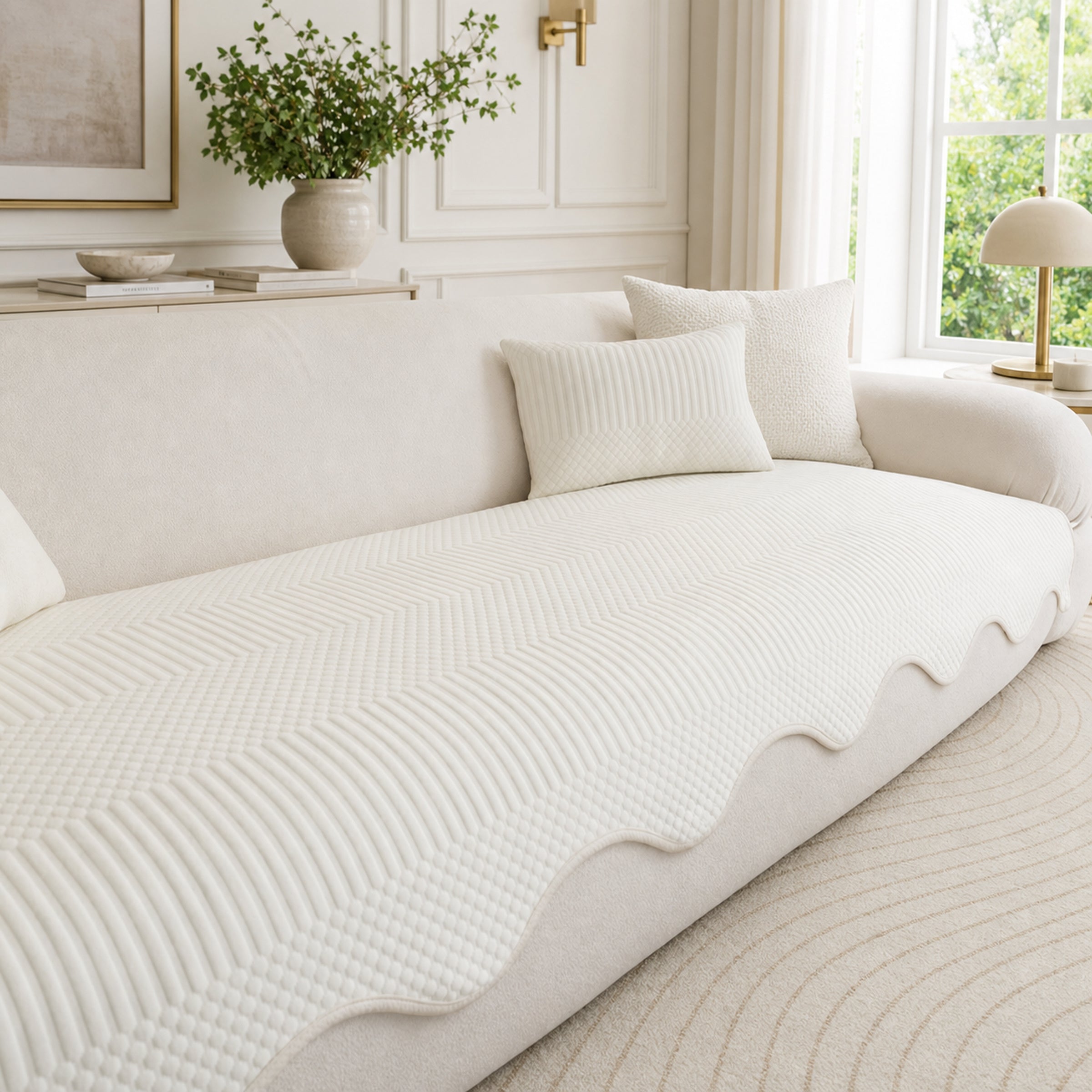 Wavy Cooling Sofa Cover | Breathable Fabric | Machine Washable | Anti-Slip Protector