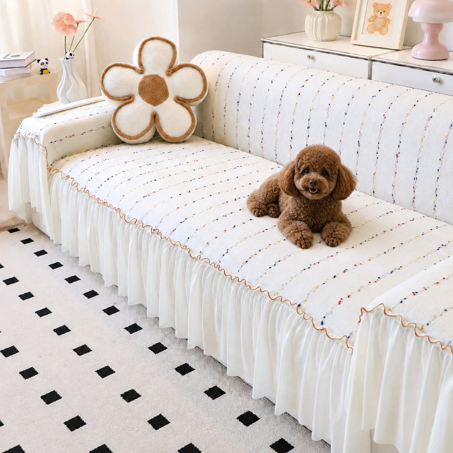 Confetti Stripe Chenille Sofa Throw | Non-Slip Machine-Washable Sofa Protector