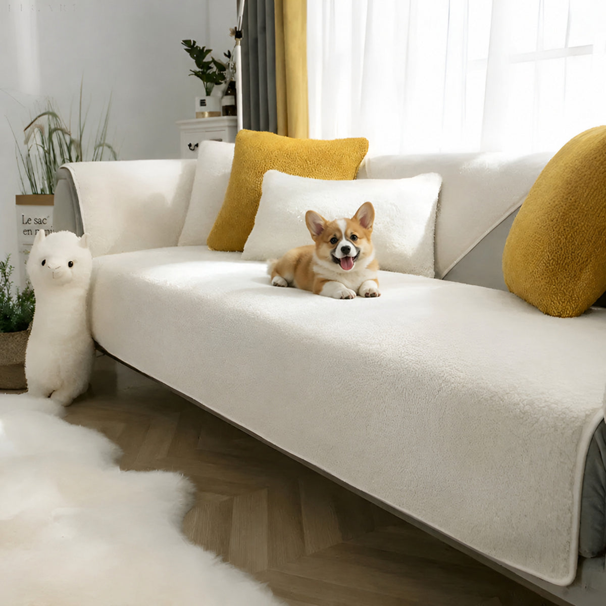 Fleece Sofa Cover | Thick Non-Slip Couch Protector | Soft Washable | Woofing Deals