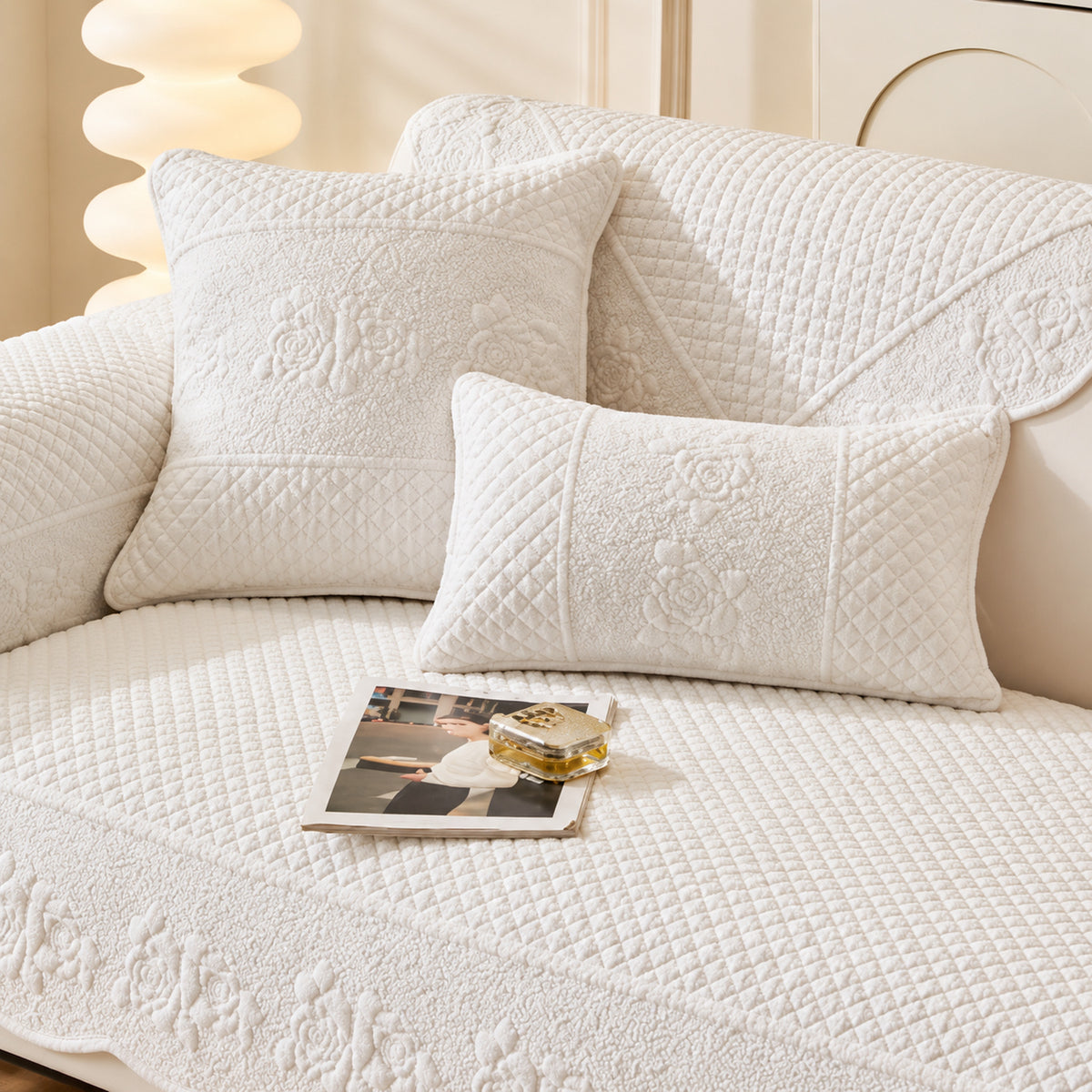 Rose Garden Sofa Cover | Quilted Cotton | Washable Sofa Protector