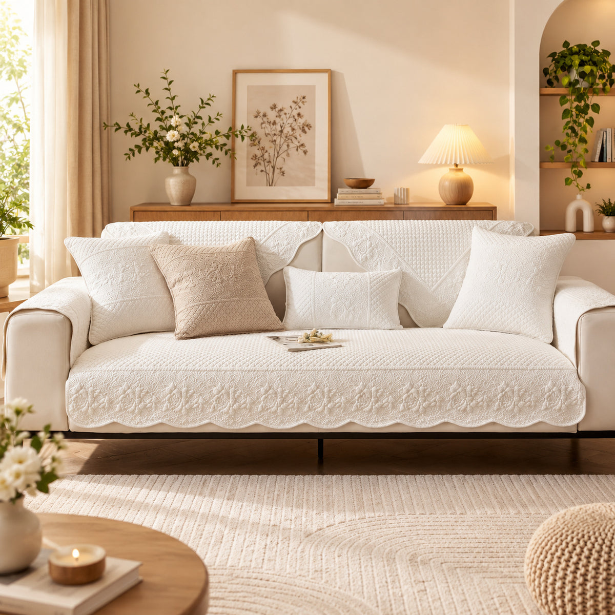 Rose Garden Sofa Cover | Quilted Cotton | Washable Sofa Protector