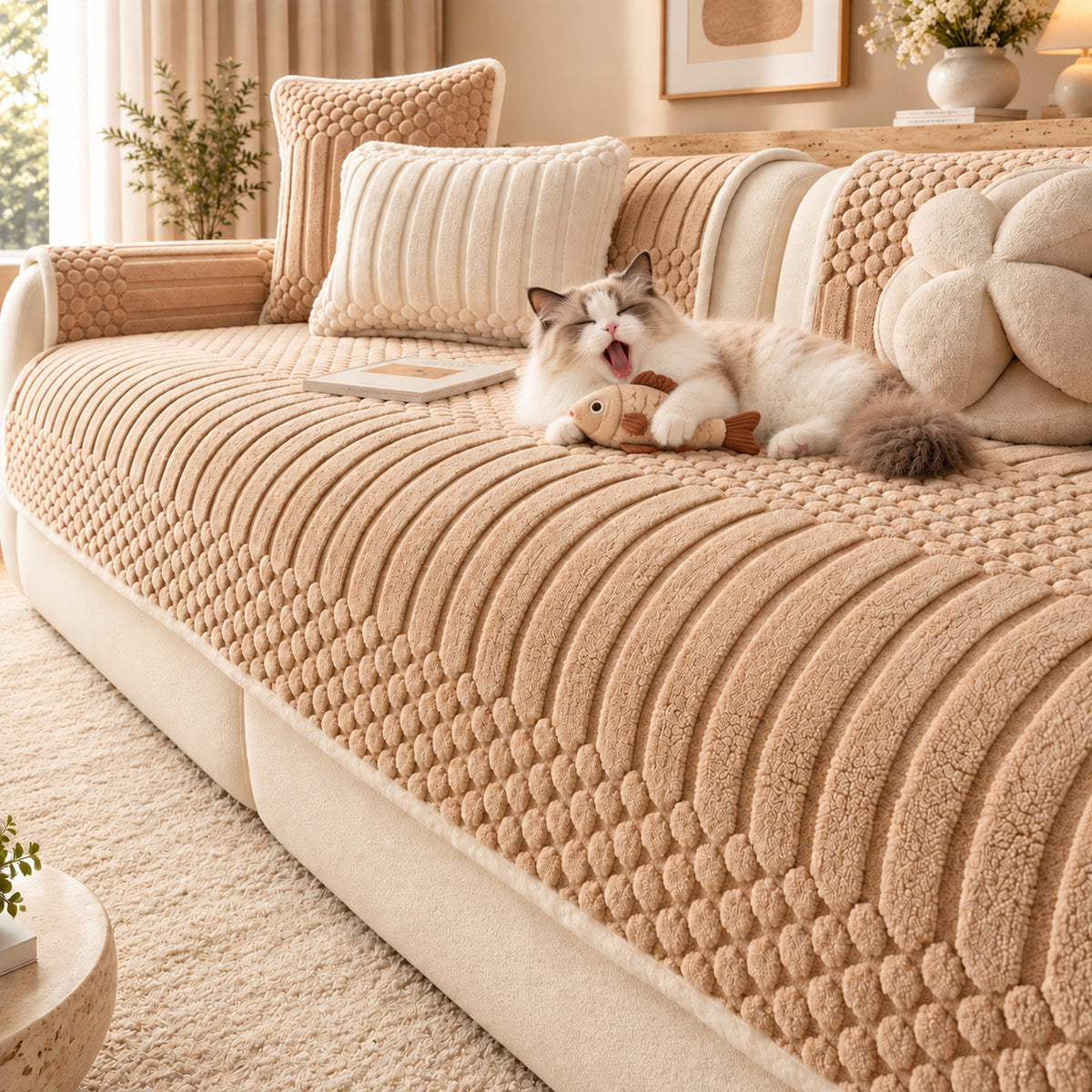 Stripe & Bubble Sofa Cover | Heavyweight Plush | Non-Slip, Machine Washable