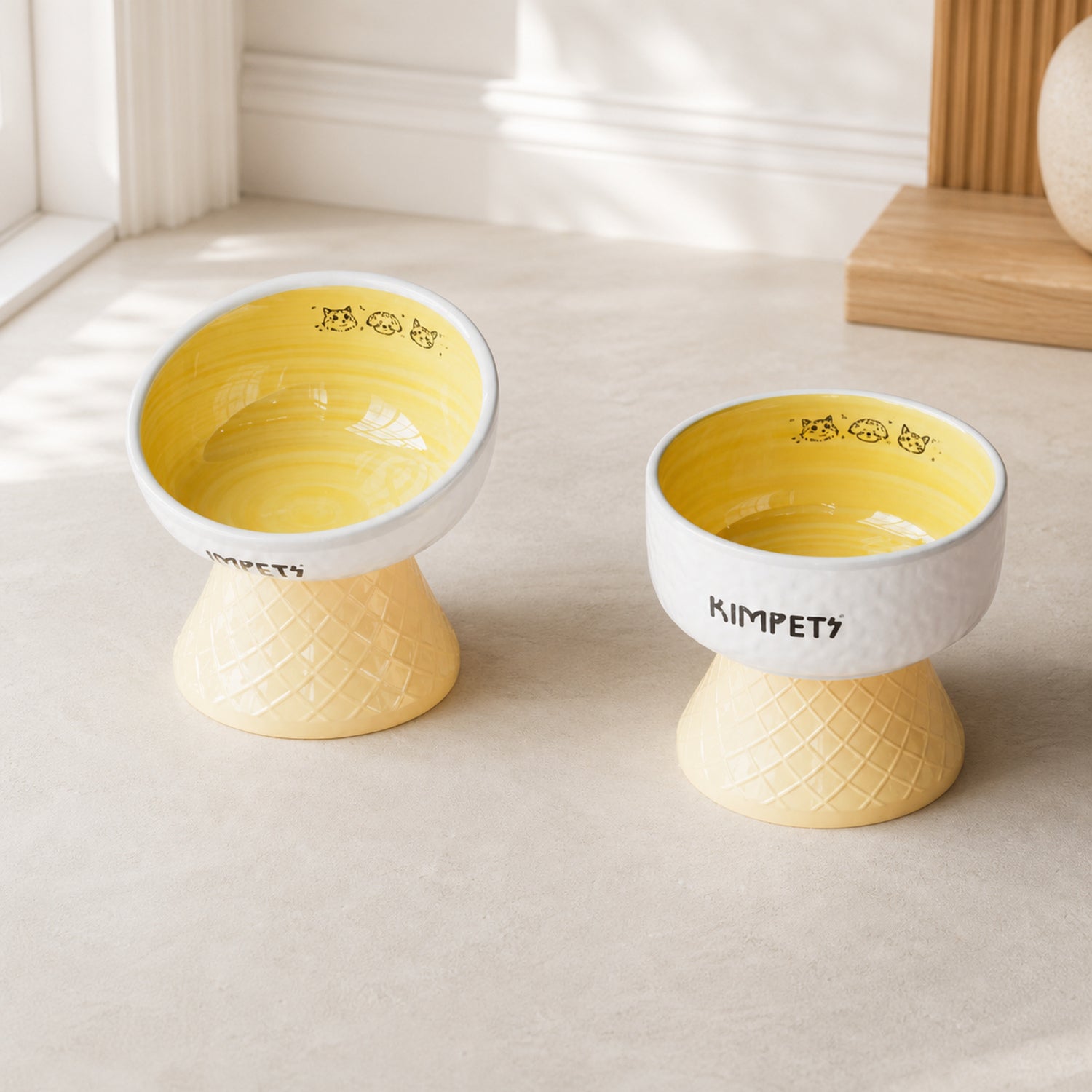 Sweet Cone Elevated Ceramic Pet Bowl Set of 2 | Raised Cat & Dog Feeders | Easy Clean