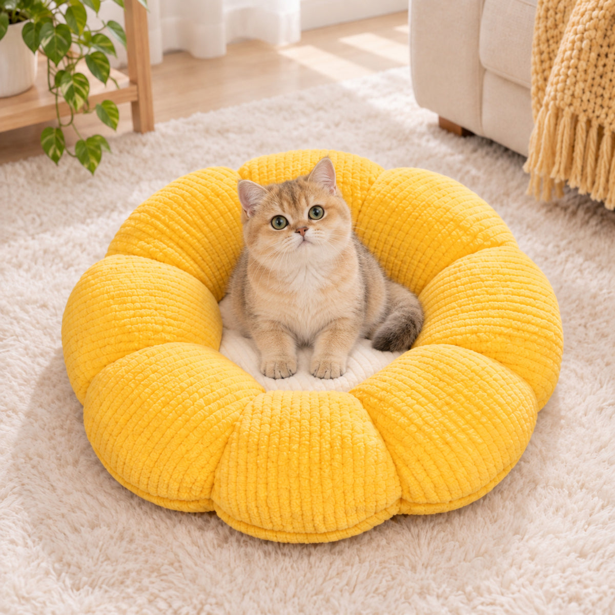 Flower Puff Pet Mat & Seat Cushion | Soft Ribbed Plush